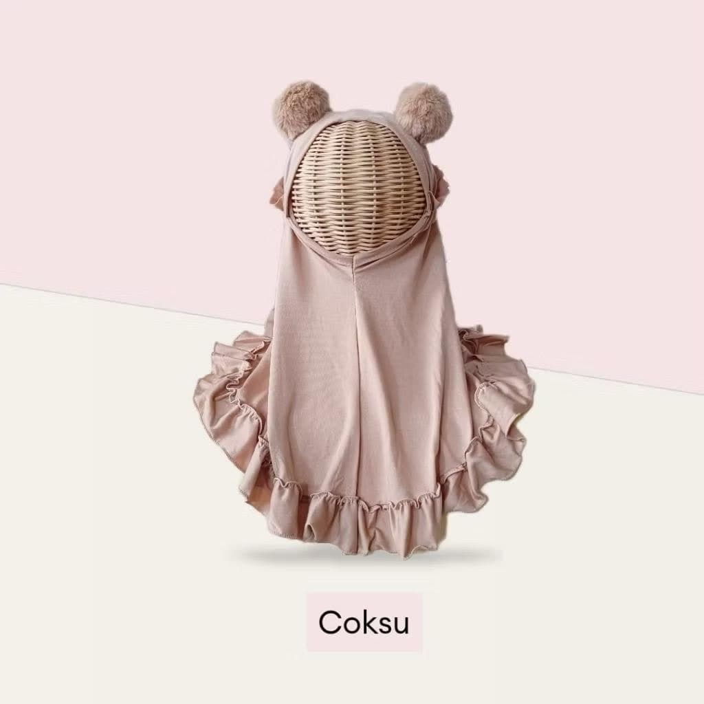 Baby Toddler Hijab Ruffles with Pom pom  – Spandex, Soft Pad, Muslim Headscarf - image 5