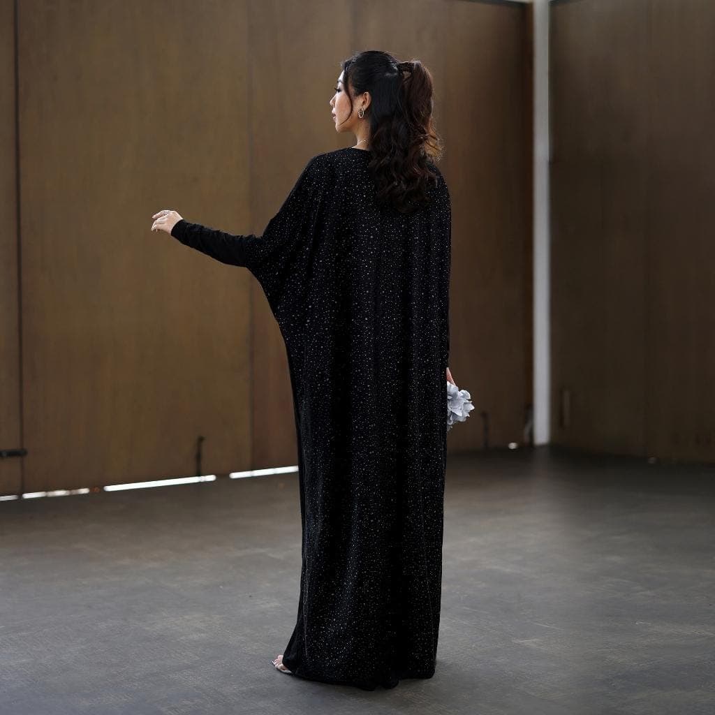 Amira Batwing Kaftan Dress, Luxury Modest Maxi, Viscose Tulle Detail, Elegant Eid Wear - image 4