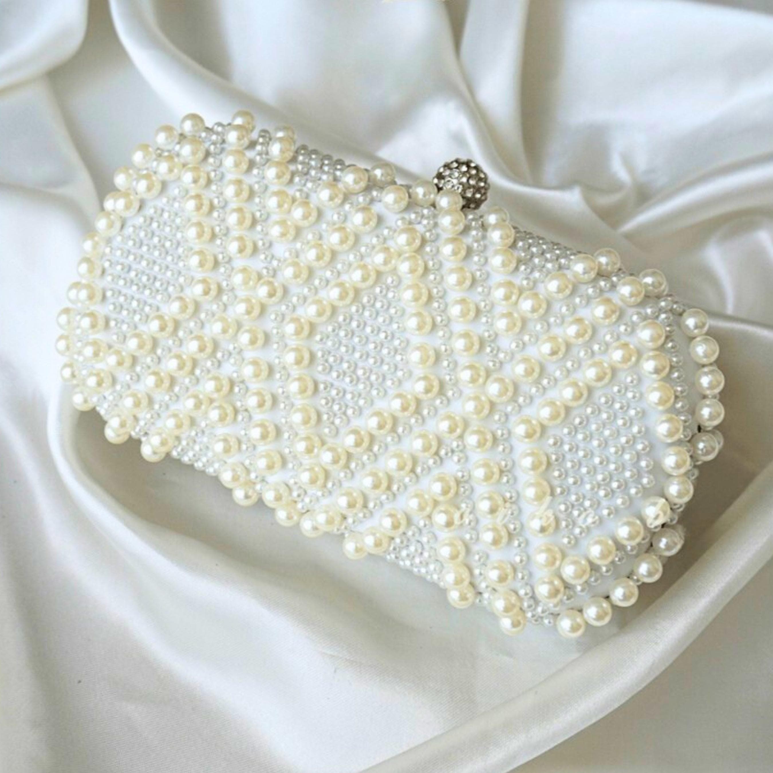 Pearly Beaded Clutch Evening Bag, Bridal Wedding Party Purse, Gift for her