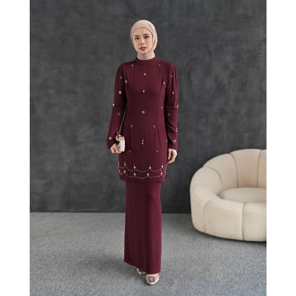 Modest Ceruty Maxi Dress, Sequined Malay Inspired Evening Gown, Eid Outfit, Baju Kurung - image 5