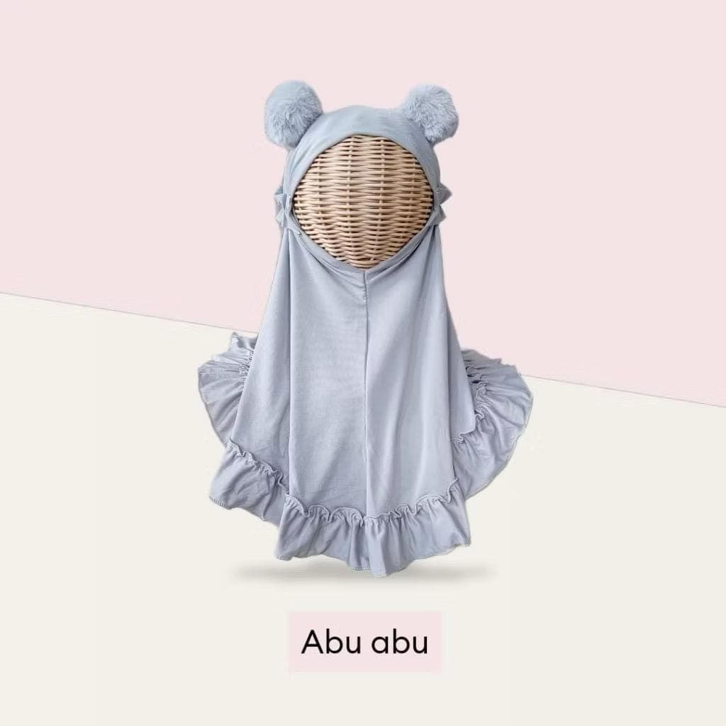 Baby Toddler Hijab Ruffles with Pom pom  – Spandex, Soft Pad, Muslim Headscarf - image 4