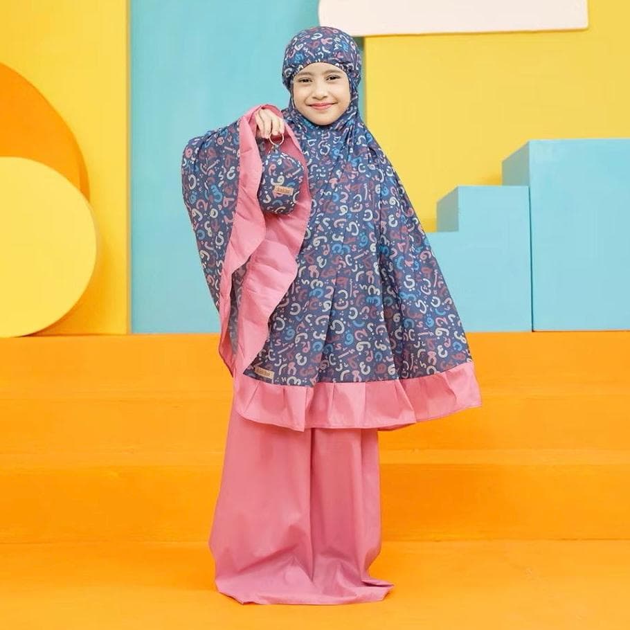 1-9 years Kids Mukena Prayer Set – Hijaiyah Pattern, Korean Fabric, Includes Bag - image 3