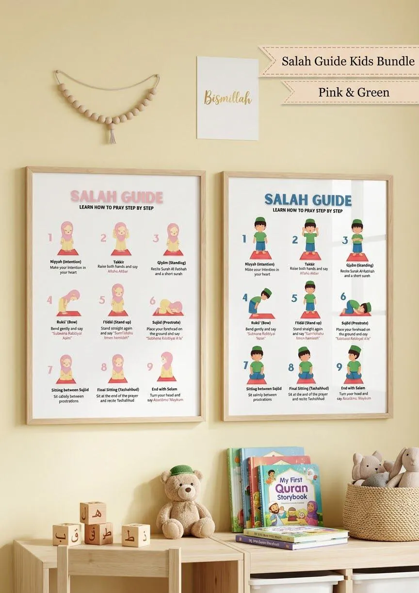 Salah Guide Bundle for Kids, Boy and Girl Prayer Chart, Muslim Printable, Islamic Nursery Decor, Step by Step Learn to Pray, Homeschool - image 3