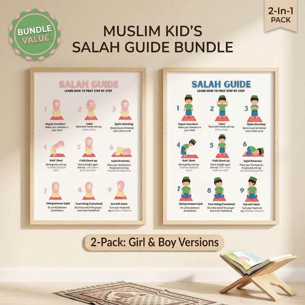 Salah Guide Bundle for Kids, Boy and Girl Prayer Chart, Muslim Printable, Islamic Nursery Decor, Step by Step Learn to Pray, Homeschool - image 4