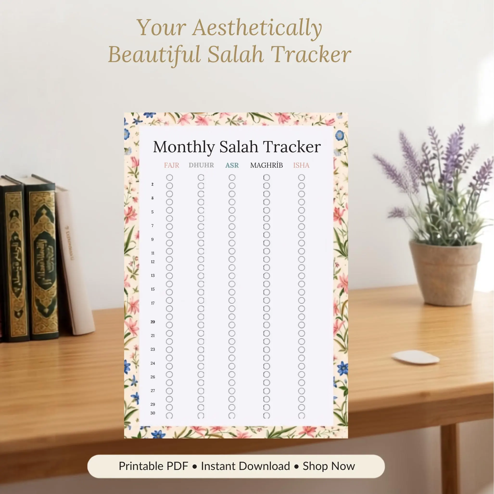Boho Salah Tracker Printable, Botanical Islamic Planner, Floral Muslim Prayer Journal, Namaz Habit Log, Digital Download - image 4