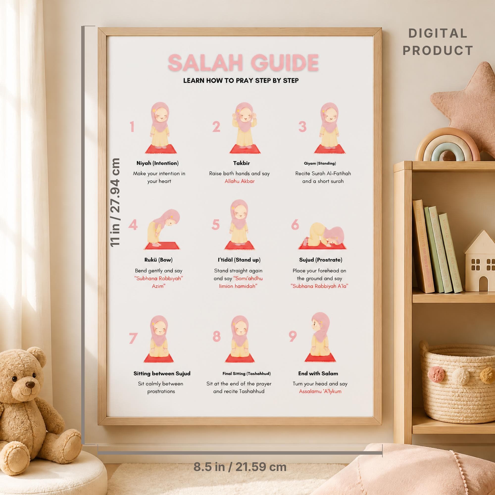 Salah Guide Bundle for Kids, Boy and Girl Prayer Chart, Muslim Printable, Islamic Nursery Decor, Step by Step Learn to Pray, Homeschool - image 5