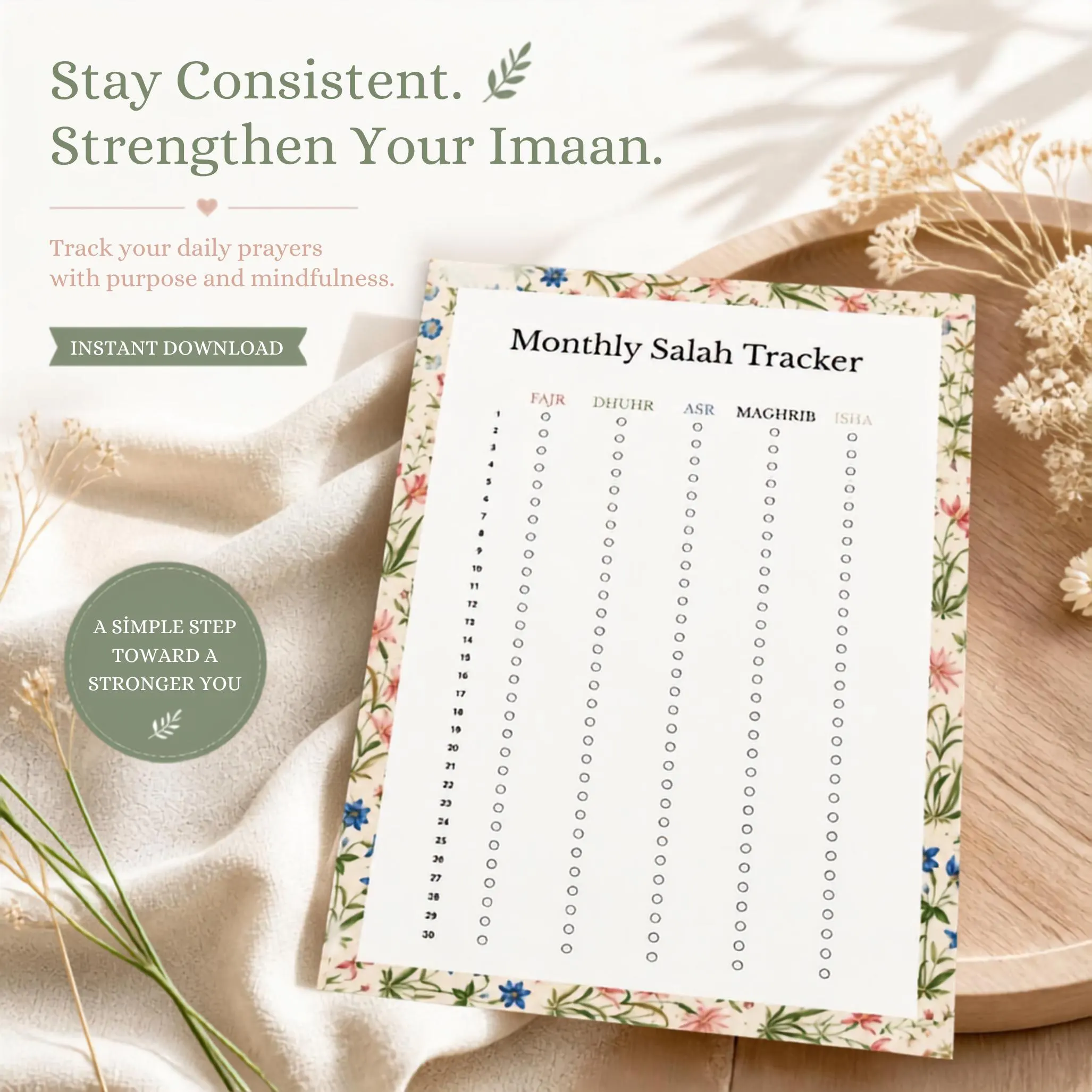 Boho Salah Tracker Printable, Botanical Islamic Planner, Floral Muslim Prayer Journal, Namaz Habit Log, Digital Download - image 3
