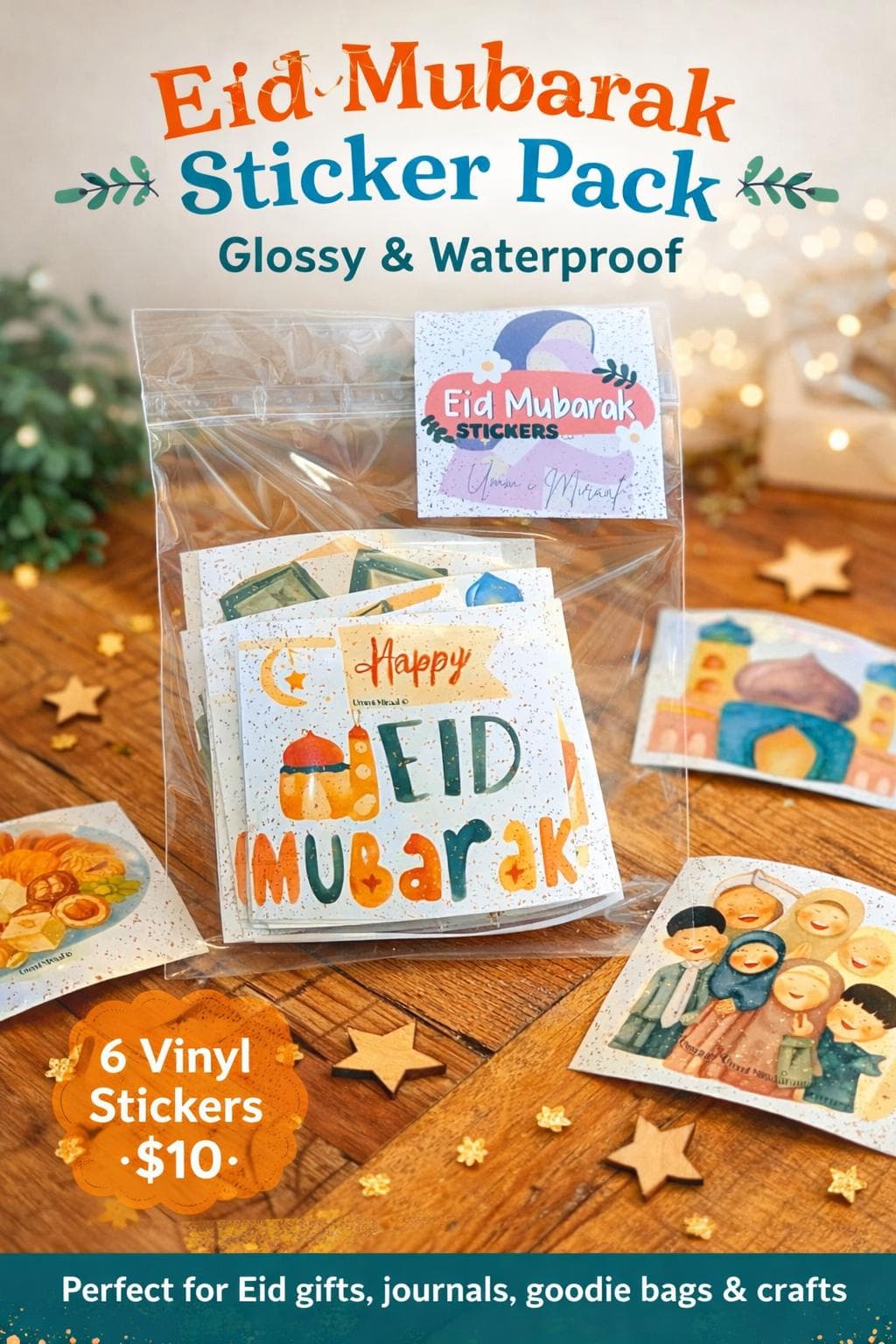 Eid Mubarak Sticker Pack | Glossy Waterproof Vinyl Stickers