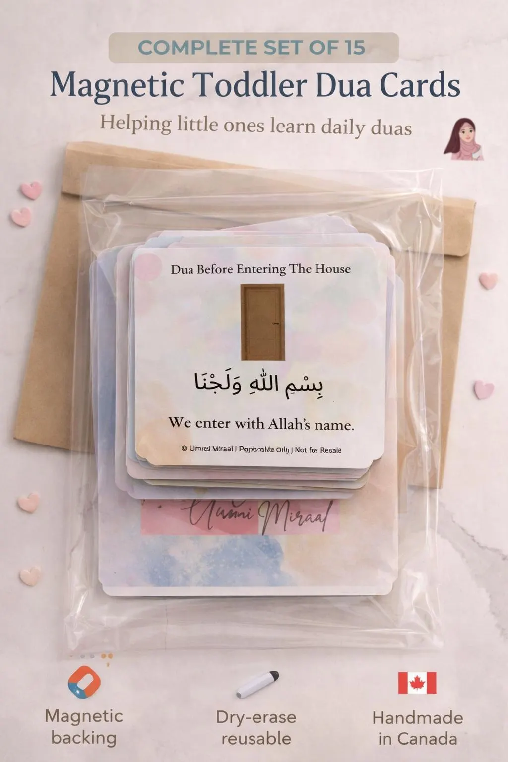 Magnetic Toddler Dua Cards | Islamic Learning, Reusable, Set of 15