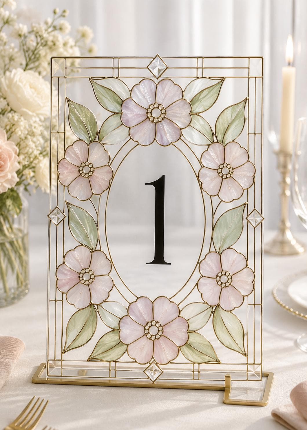 Floral Faux Stained Glass Wedding Table Number Template, Editable Canva, DIY Acrylic Paint, Printable Digital Download - image 5