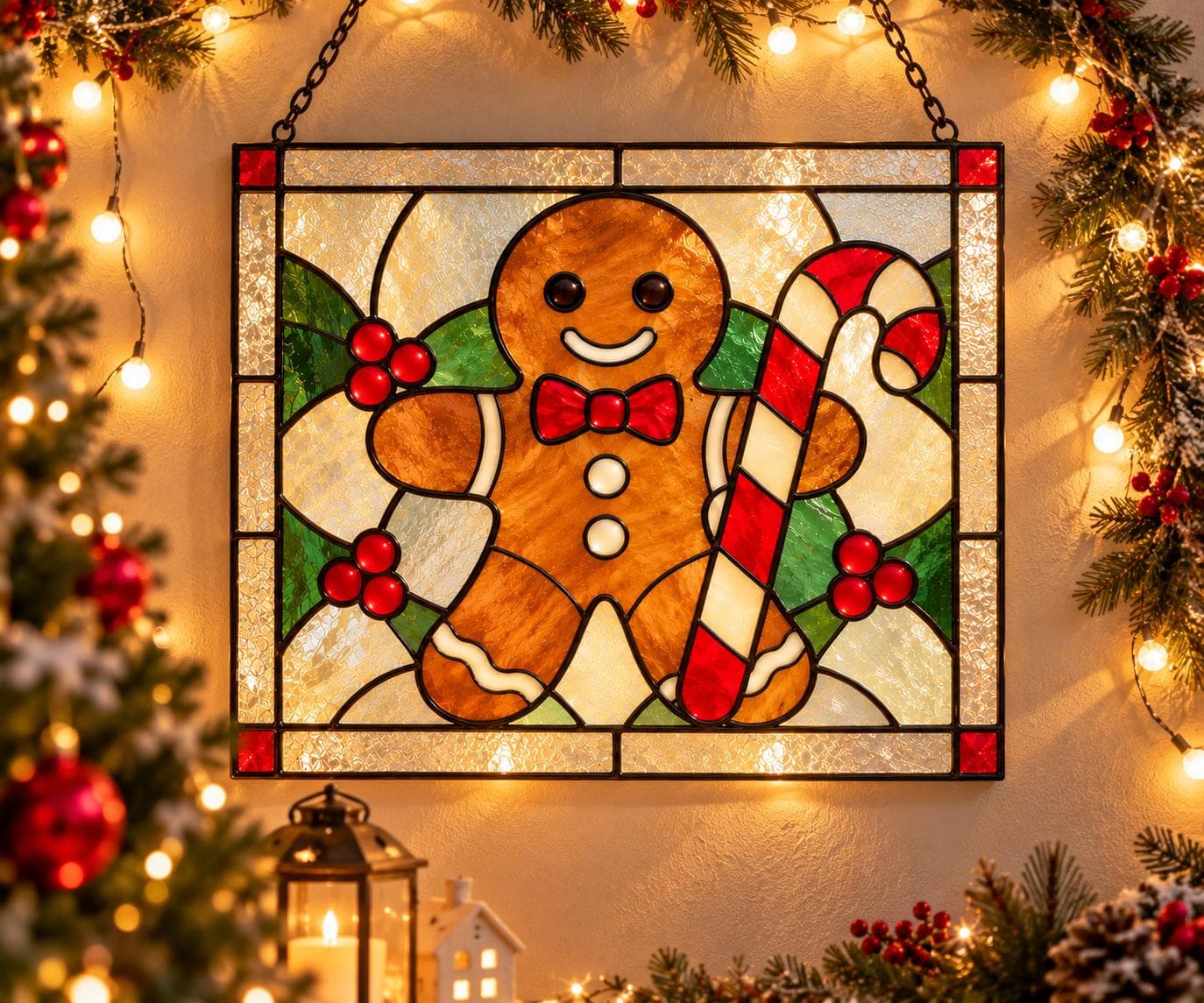 Christmas Gingerbread Man Stained Glass Pattern, Gingerbread Suncatcher Template,Holiday Window Art,DIY Glass Painting Pattern,Printable PDF - image 4