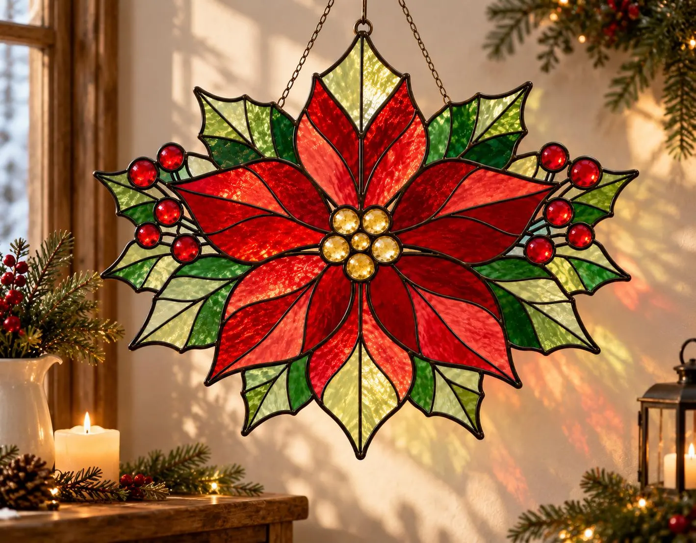 Christmas Poinsettia Stained Glass Pattern | Poinsettia Suncatcher Template | Holiday Window Art | DIY Glass Painting PDF ,Printable Pattern - image 5