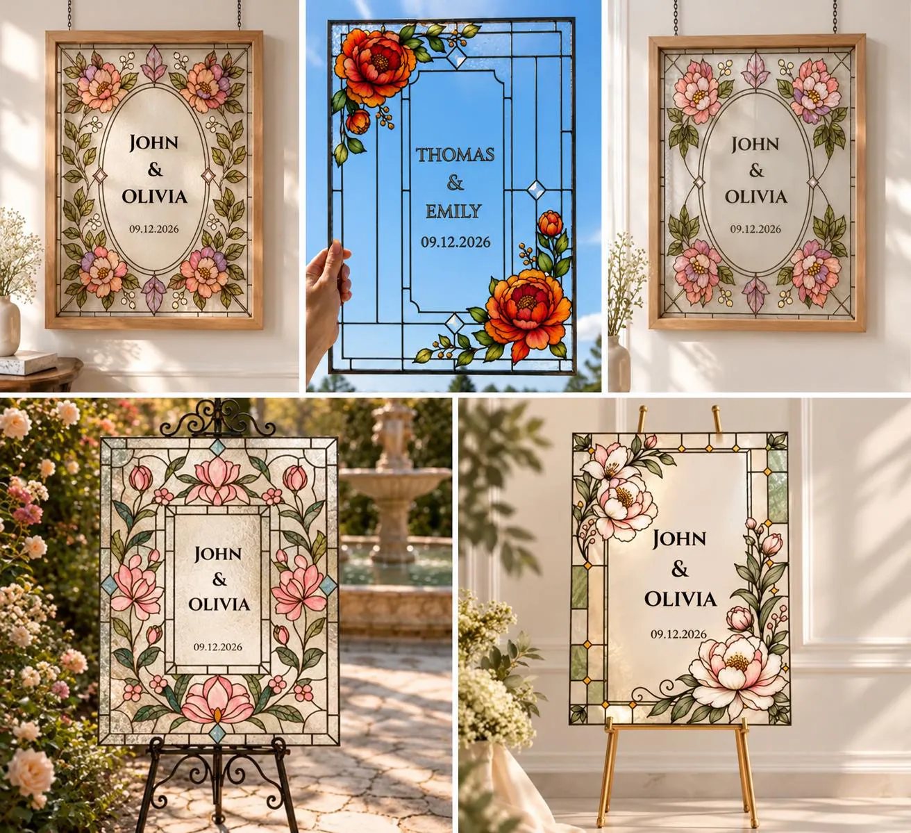 Stained Glass Wedding Sign Patterns Bundle,60+Faux Stained Glass Patterns, Editable Canva, PDF + PNG ,Editable Canva Template,Wedding decor - image 5