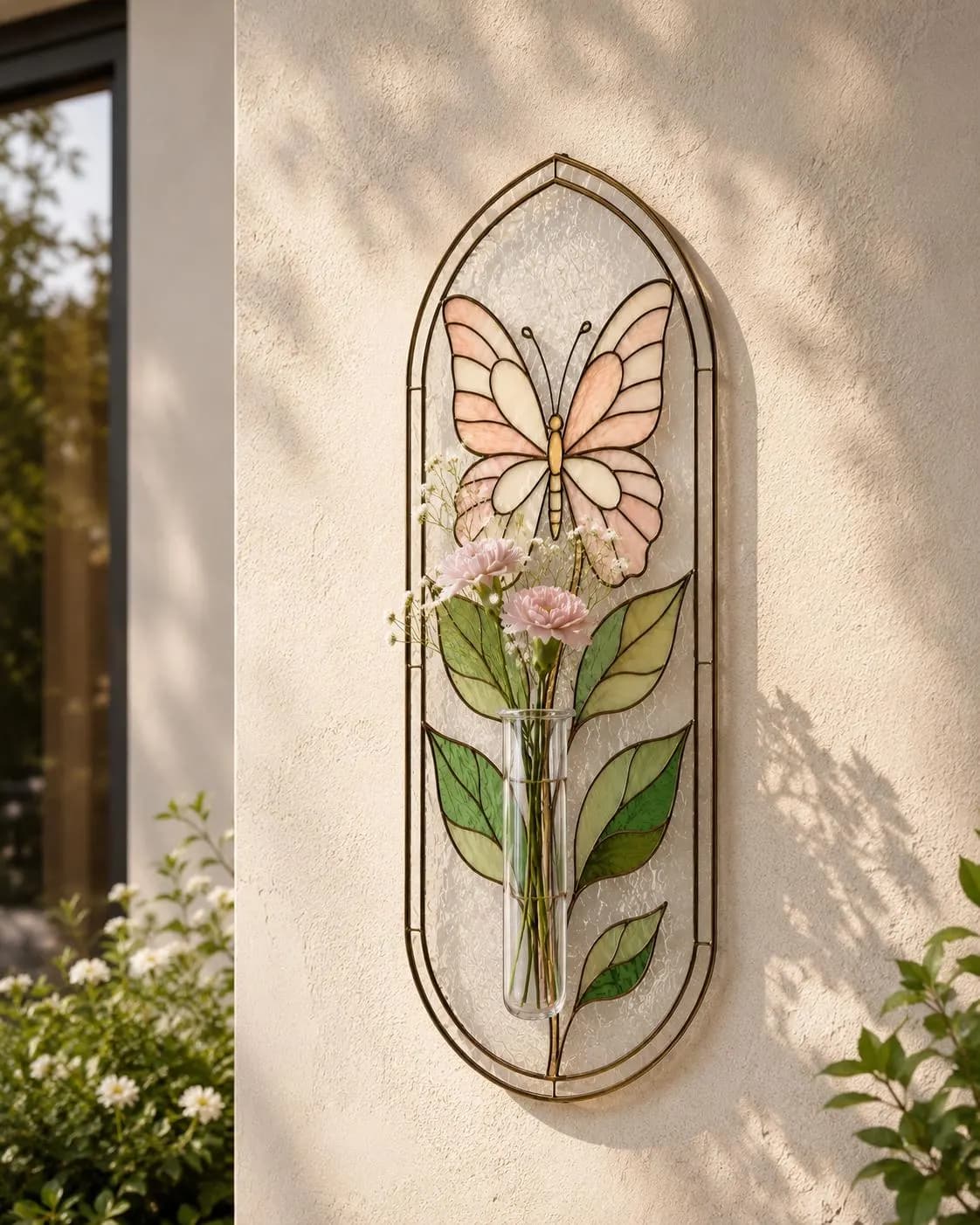 Stained Glass Vase Suncatcher Pattern, Butterfly Floral Glass Art, Hanging Tube Vase Pattern, Botanical Stained Glass DIY, Digital Download