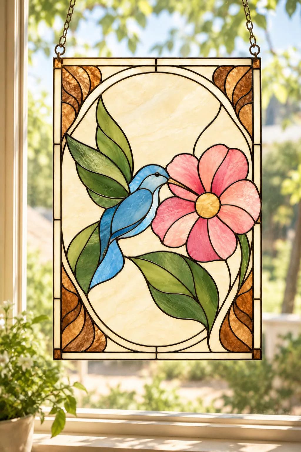 Art Nouveau Stained Glass Pattern, Floral Flower Suncatcher, Botanical Window Panel, DIY Glass Painting Template, Printable PDF