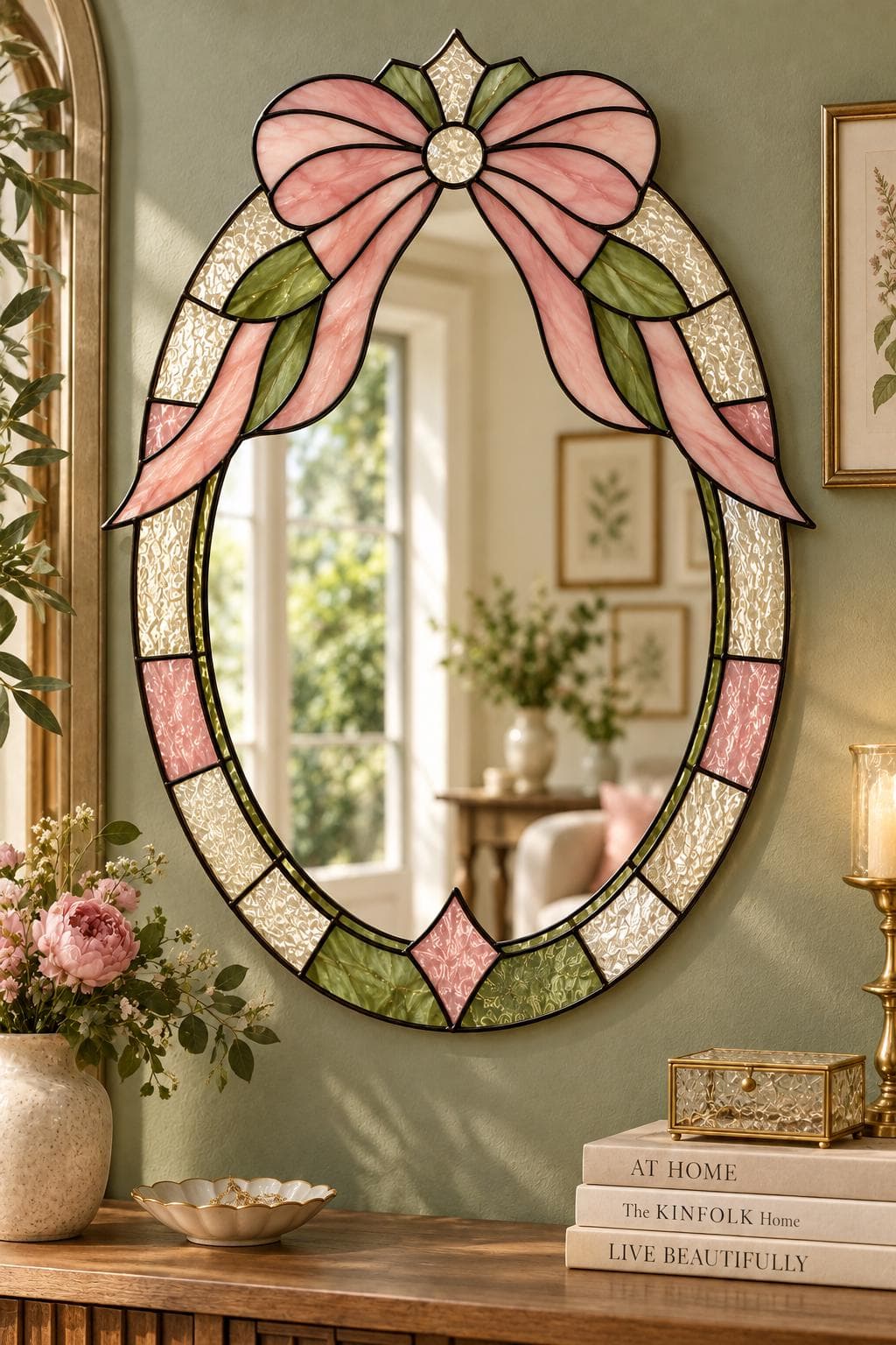 Floral Bow Stained Glass Mirror Pattern PDF | Oval Mirror Frame Template | Bow & Ribbon Glass Art | DIY Decorative Mirror,Printable Pattern - image 5