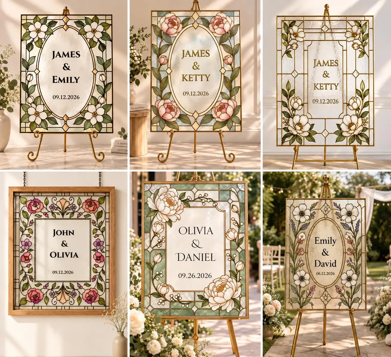 Stained Glass Wedding Sign Patterns Bundle,60+Faux Stained Glass Patterns, Editable Canva, PDF + PNG ,Editable Canva Template,Wedding decor - image 3