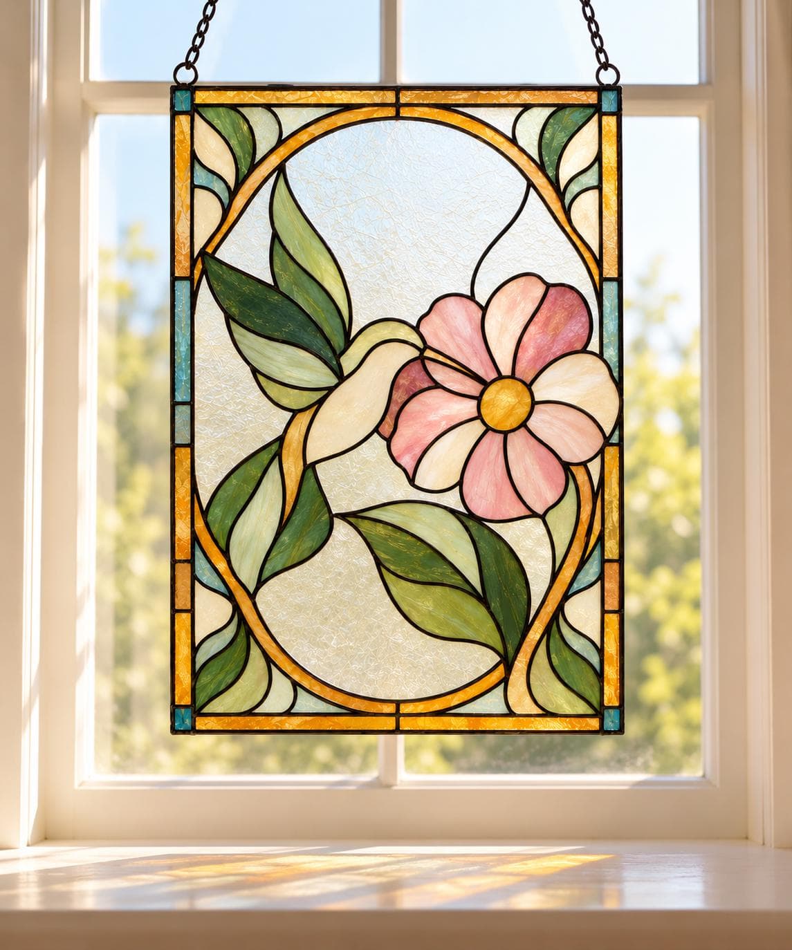 Art Nouveau Stained Glass Pattern, Floral Flower Suncatcher, Botanical Window Panel, DIY Glass Painting Template, Printable PDF - image 4