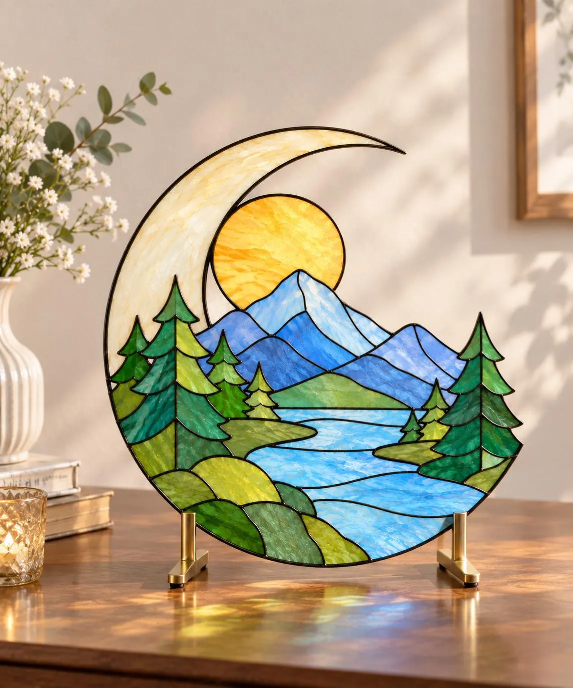Mountain Stained Glass Pattern, Landscape Suncatcher Pattern, Lake & Pine Trees DIY Glass Art, Nature Window Decor, Printable PDF - image 3