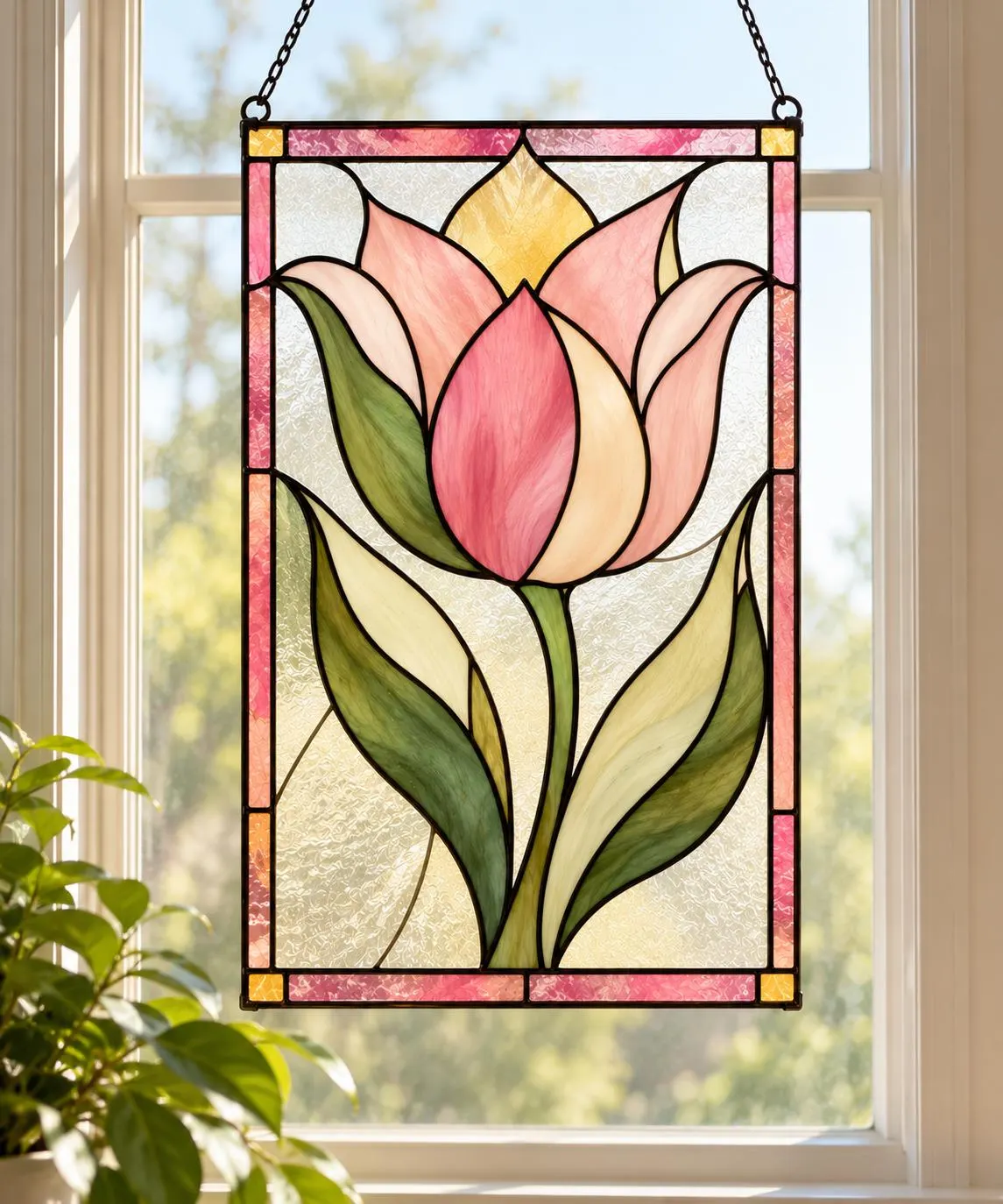 Art Nouveau Stained Glass Pattern, Tulip Flower Suncatcher, Botanical Window Panel, DIY Glass Painting Template, Printable PDF - image 3