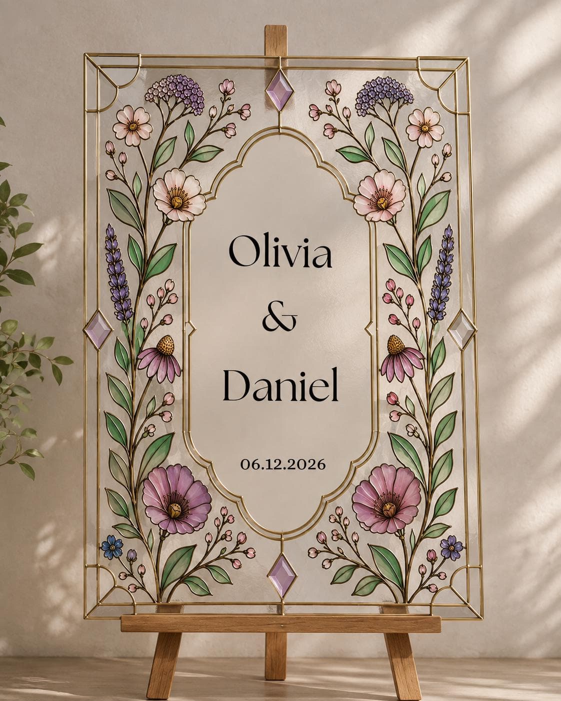 Faux Stained Glass Wedding Welcome Sign, Wildflower Wedding Sign Template, Custom Names & Date, DIY Wedding Decor,Printable Digital Download - image 5