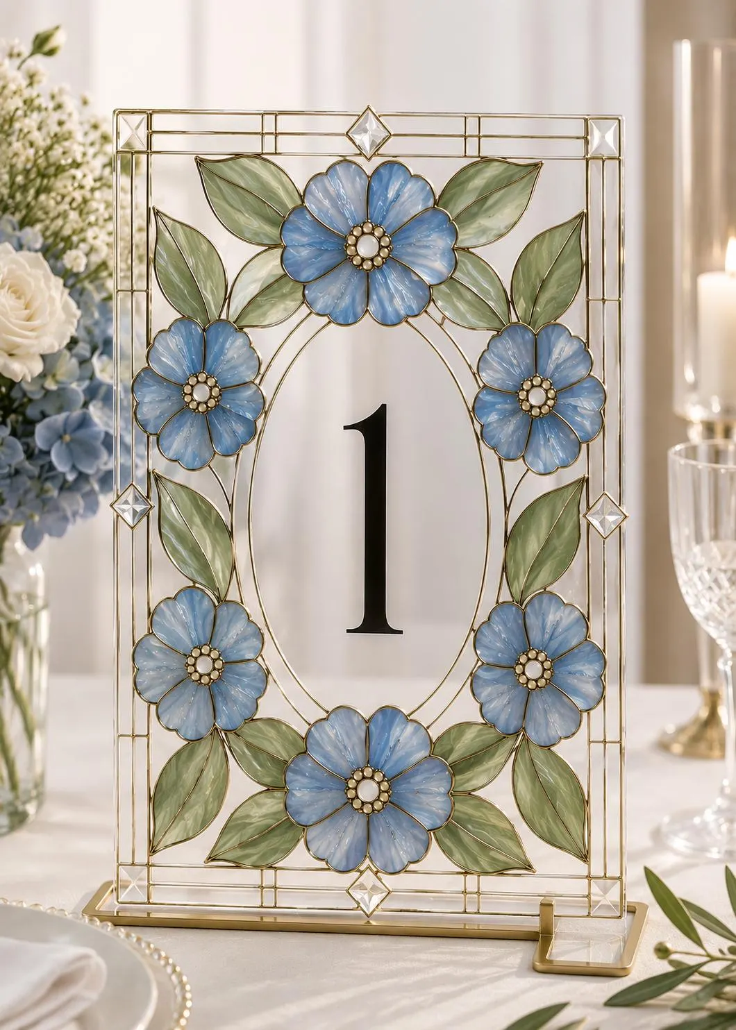 Floral Faux Stained Glass Wedding Table Number Template, Editable Canva, DIY Acrylic Paint, Printable Digital Download - image 4