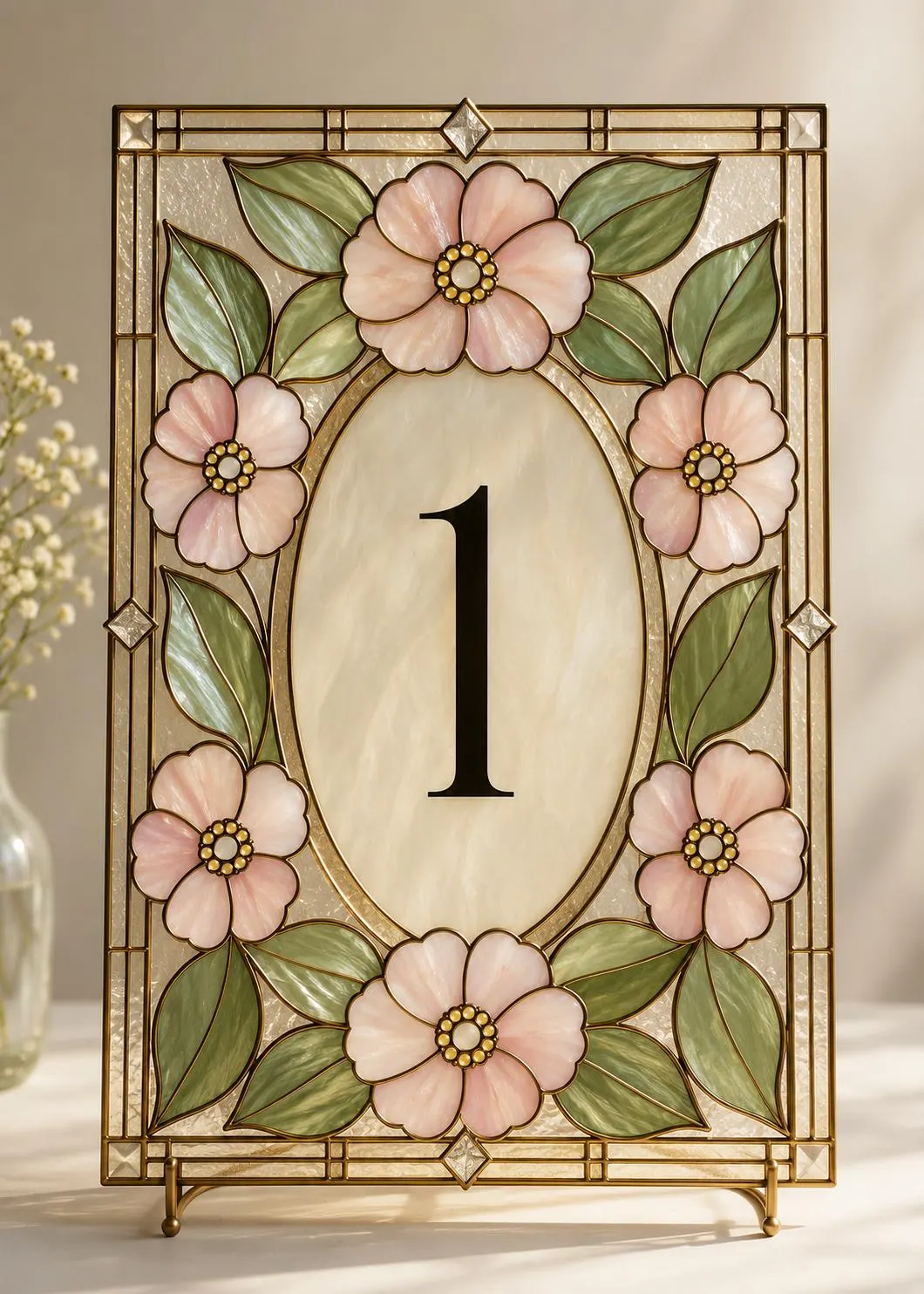Floral Faux Stained Glass Wedding Table Number Template, Editable Canva, DIY Acrylic Paint, Printable Digital Download - image 2