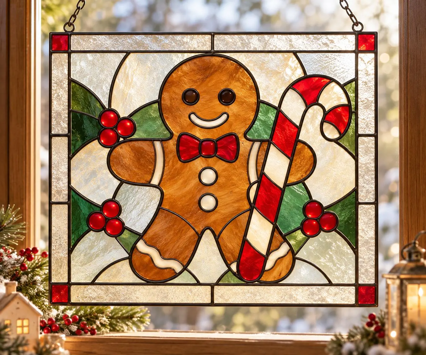 Christmas Gingerbread Man Stained Glass Pattern, Gingerbread Suncatcher Template,Holiday Window Art,DIY Glass Painting Pattern,Printable PDF - image 5