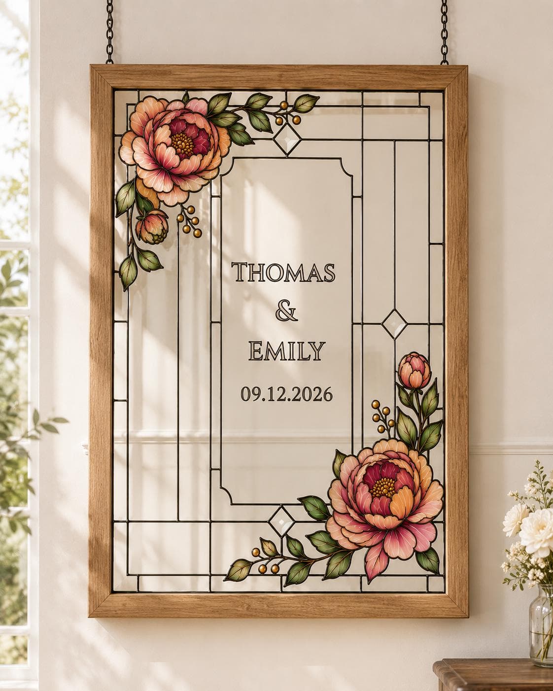 Faux Stained Glass Wedding Welcome Sign Template, Elegant Peony Wedding Welcome Sign Floral Canva Template, Printable Instant Download - image 5