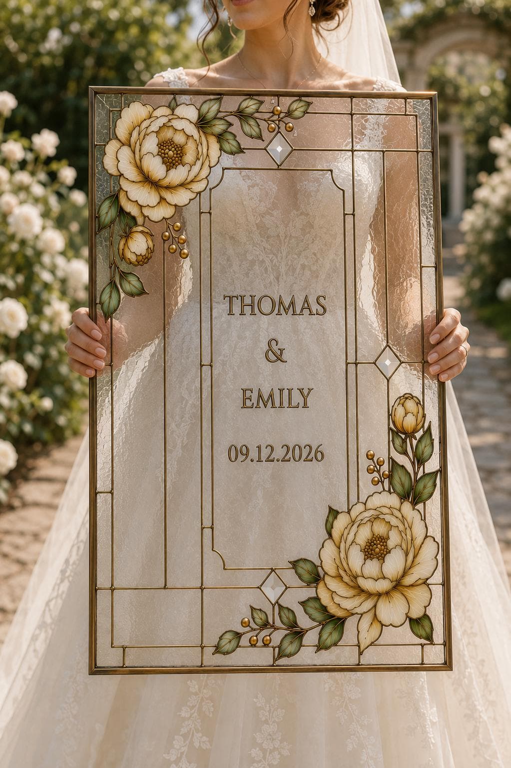 Faux Stained Glass Wedding Welcome Sign Template, Elegant Peony Wedding Welcome Sign Floral Canva Template, Printable Instant Download - image 4