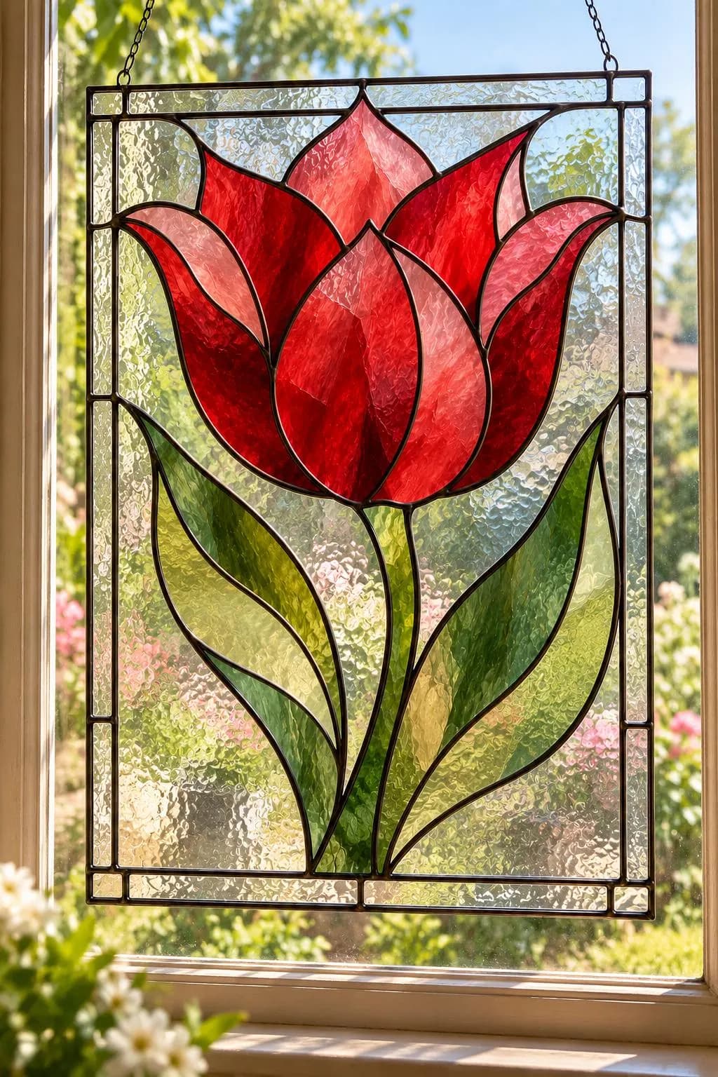 Art Nouveau Stained Glass Pattern, Tulip Flower Suncatcher, Botanical Window Panel, DIY Glass Painting Template, Printable PDF