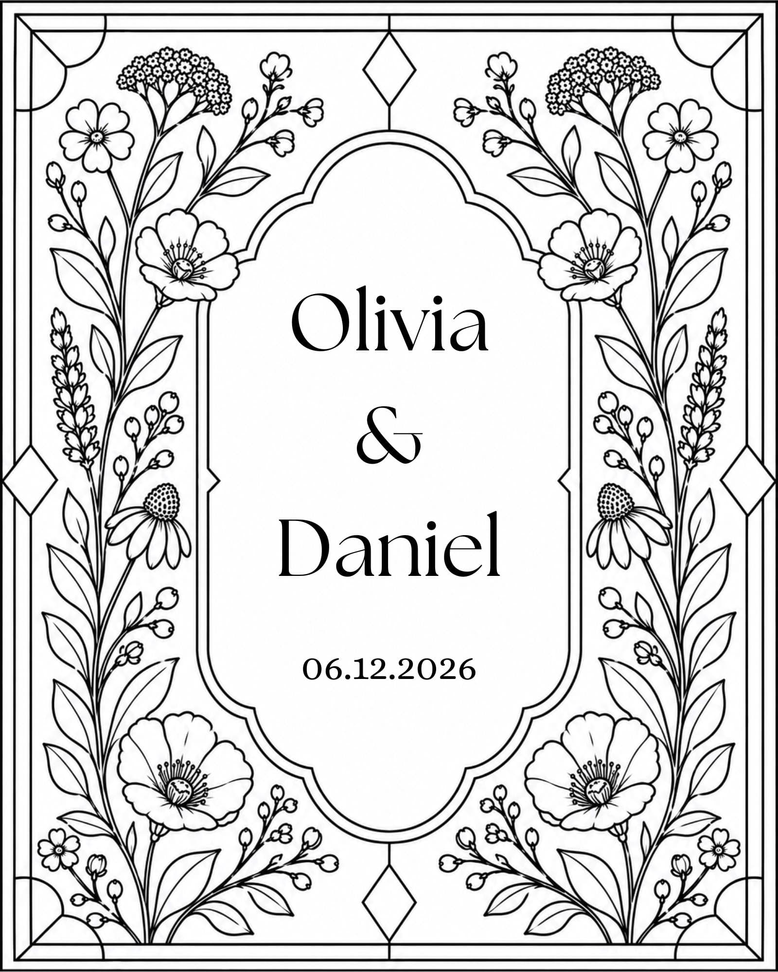Faux Stained Glass Wedding Welcome Sign, Wildflower Wedding Sign Template, Custom Names & Date, DIY Wedding Decor,Printable Digital Download - image 3