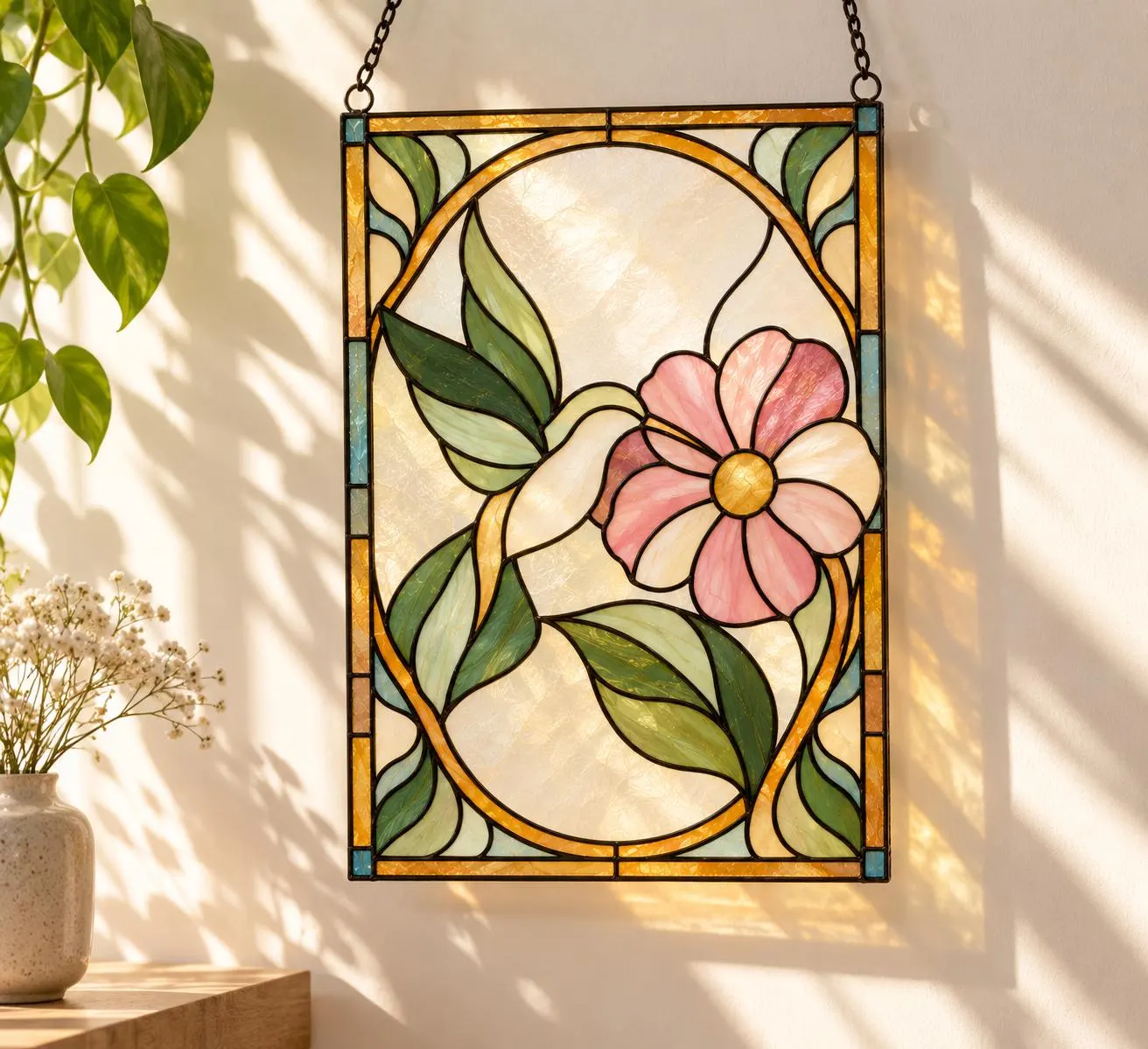 Art Nouveau Stained Glass Pattern, Floral Flower Suncatcher, Botanical Window Panel, DIY Glass Painting Template, Printable PDF - image 3