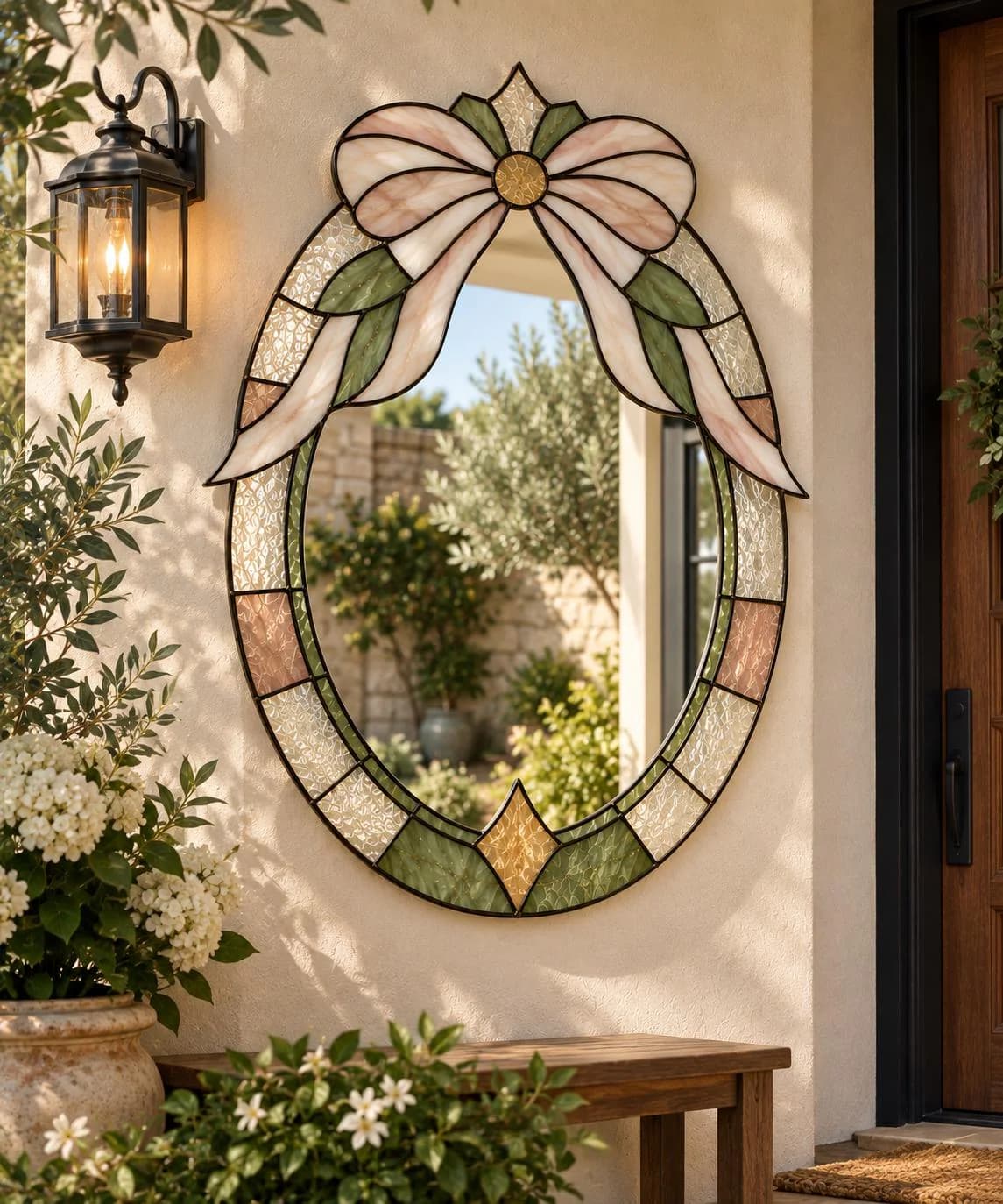 Floral Bow Stained Glass Mirror Pattern PDF | Oval Mirror Frame Template | Bow & Ribbon Glass Art | DIY Decorative Mirror,Printable Pattern - image 3