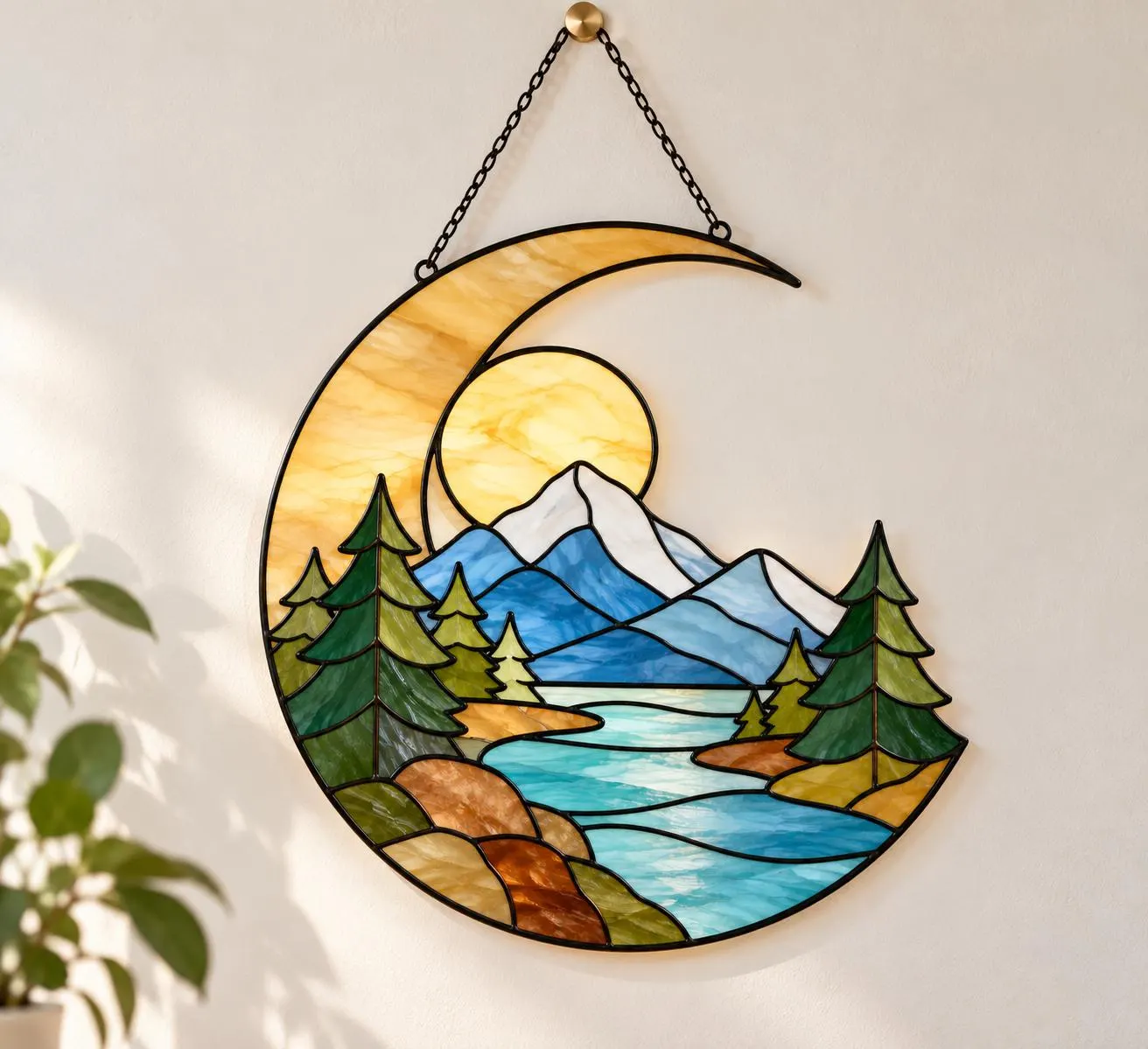 Mountain Stained Glass Pattern, Landscape Suncatcher Pattern, Lake & Pine Trees DIY Glass Art, Nature Window Decor, Printable PDF - image 4