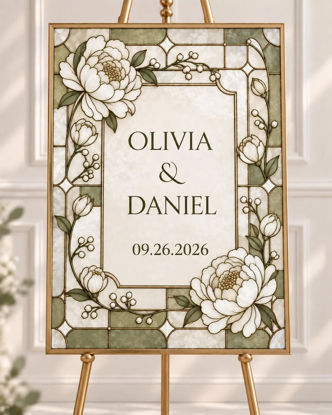 Stained Glass Wedding Sign Template, Peony Floral Wedding Welcome Sign, Editable Canva Template, Printable Wedding Sign, Elegant DIY decor - image 5