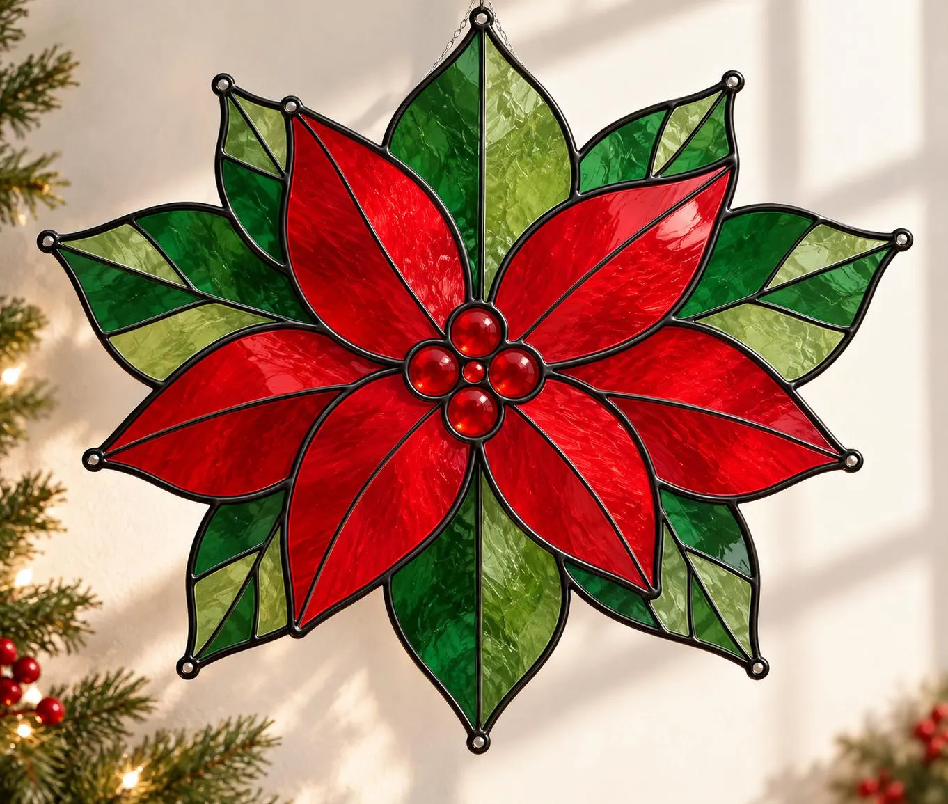 Poinsettia Stained Glass Pattern, Christmas Flower Suncatcher Pattern, Floral Window Art, Holiday DIY Glass Painting, Printable PDF