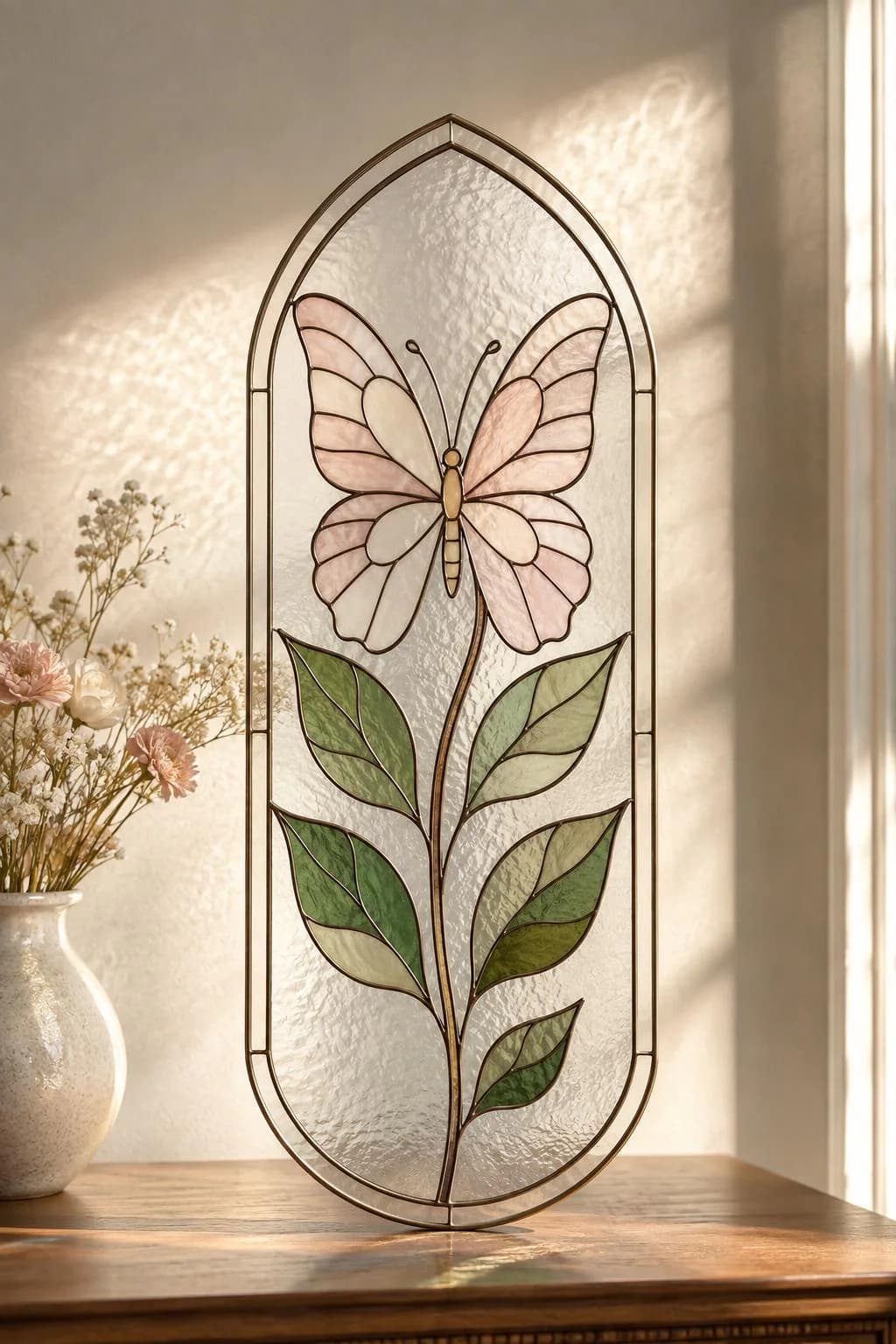 Stained Glass Vase Suncatcher Pattern, Butterfly Floral Glass Art, Hanging Tube Vase Pattern, Botanical Stained Glass DIY, Digital Download - image 5