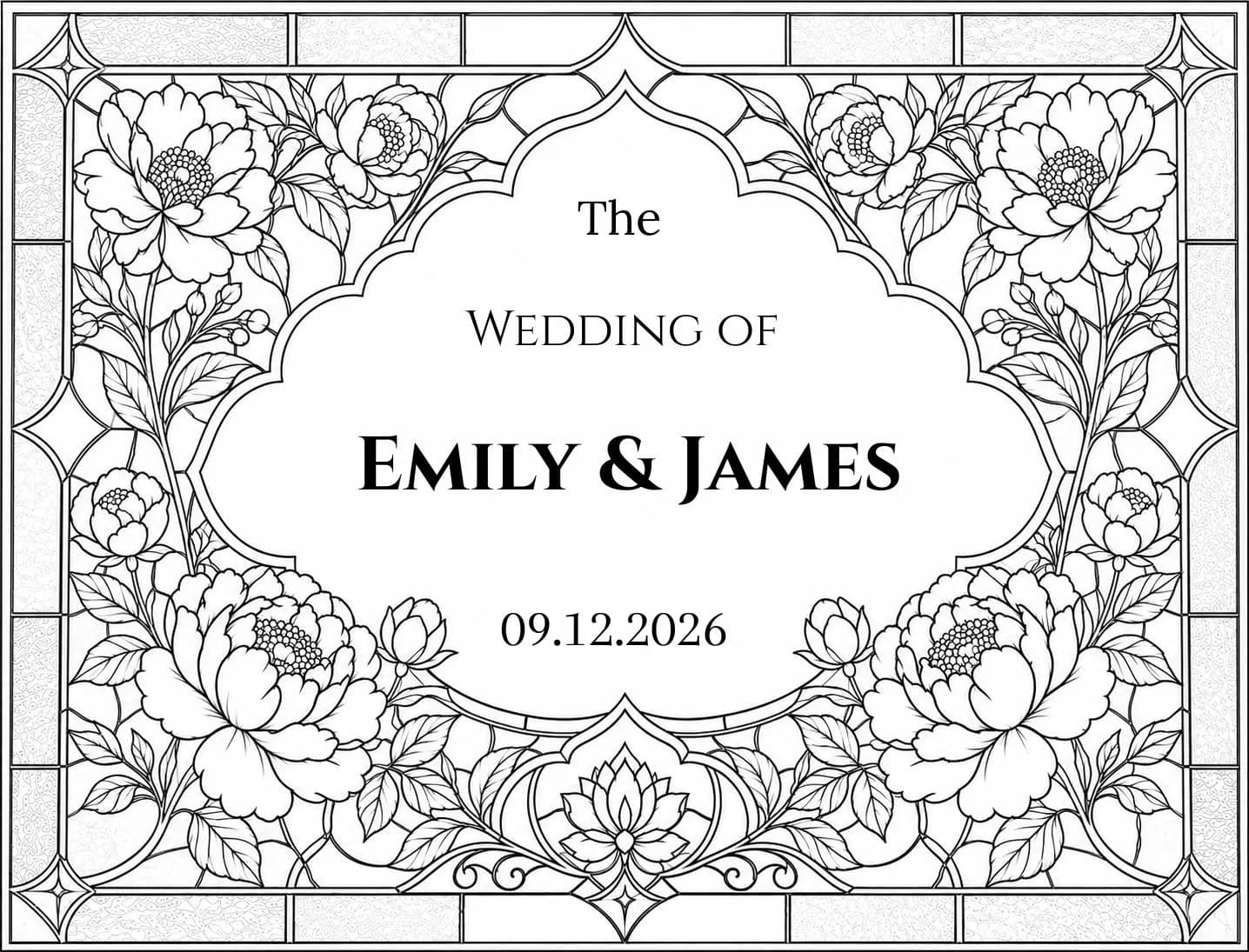 Peony Stained Glass Wedding Welcome Sign, Editable Canva Template, Custom Names and Date, Printable Floral Wedding Sign - image 3