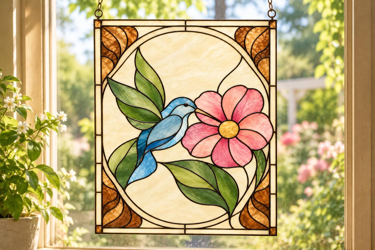 Art Nouveau Stained Glass Pattern, Floral Flower Suncatcher, Botanical Window Panel, DIY Glass Painting Template, Printable PDF - image 5