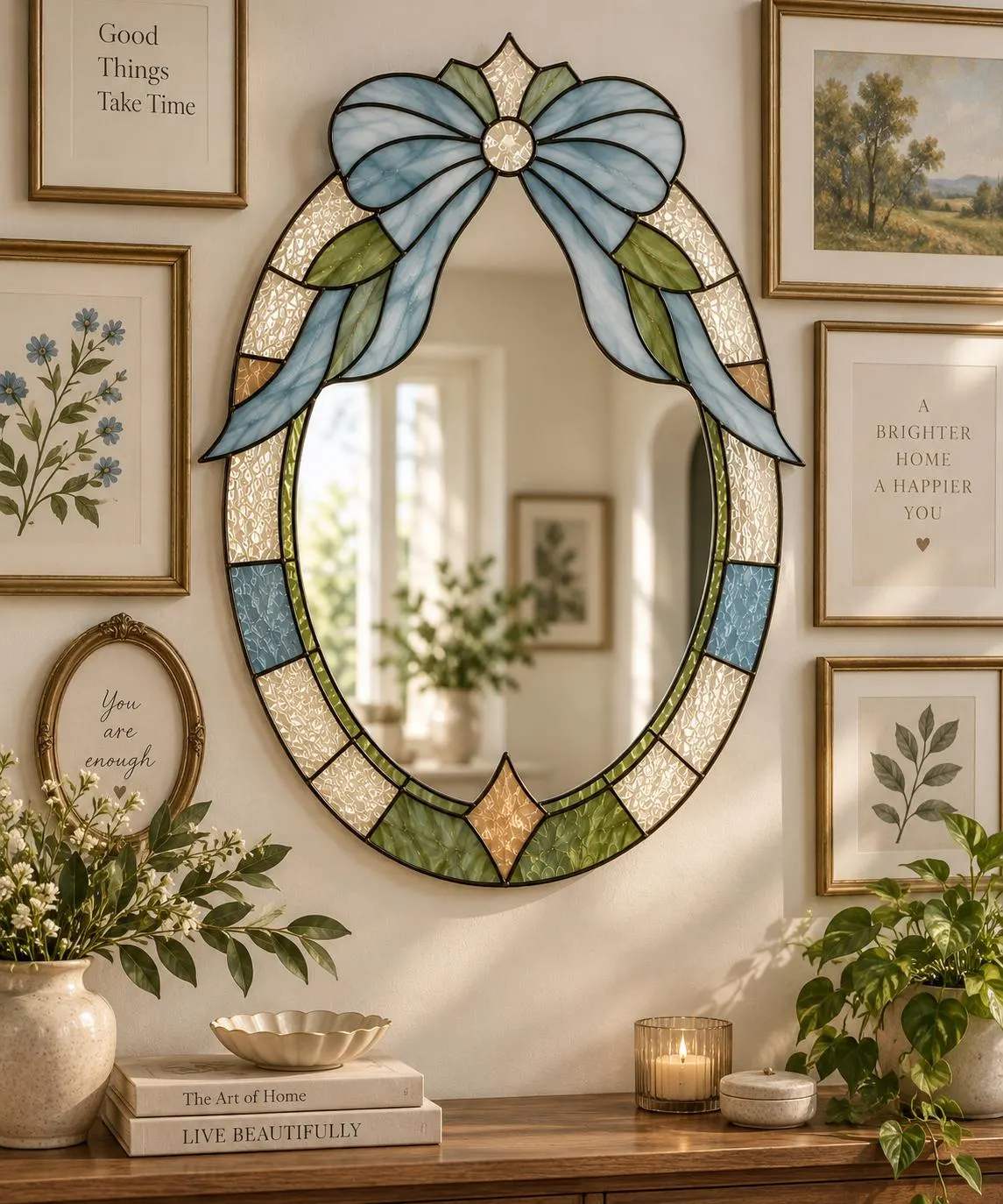 Floral Bow Stained Glass Mirror Pattern PDF | Oval Mirror Frame Template | Bow & Ribbon Glass Art | DIY Decorative Mirror,Printable Pattern - image 4