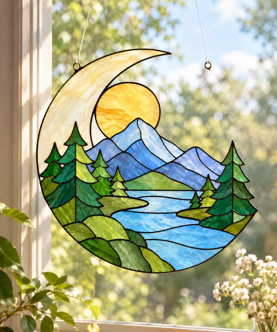 Mountain Stained Glass Pattern, Landscape Suncatcher Pattern, Lake & Pine Trees DIY Glass Art, Nature Window Decor, Printable PDF - image 5