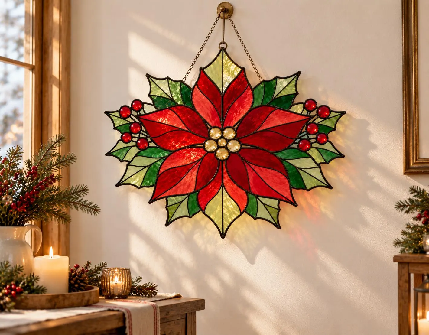 Christmas Poinsettia Stained Glass Pattern | Poinsettia Suncatcher Template | Holiday Window Art | DIY Glass Painting PDF ,Printable Pattern - image 3