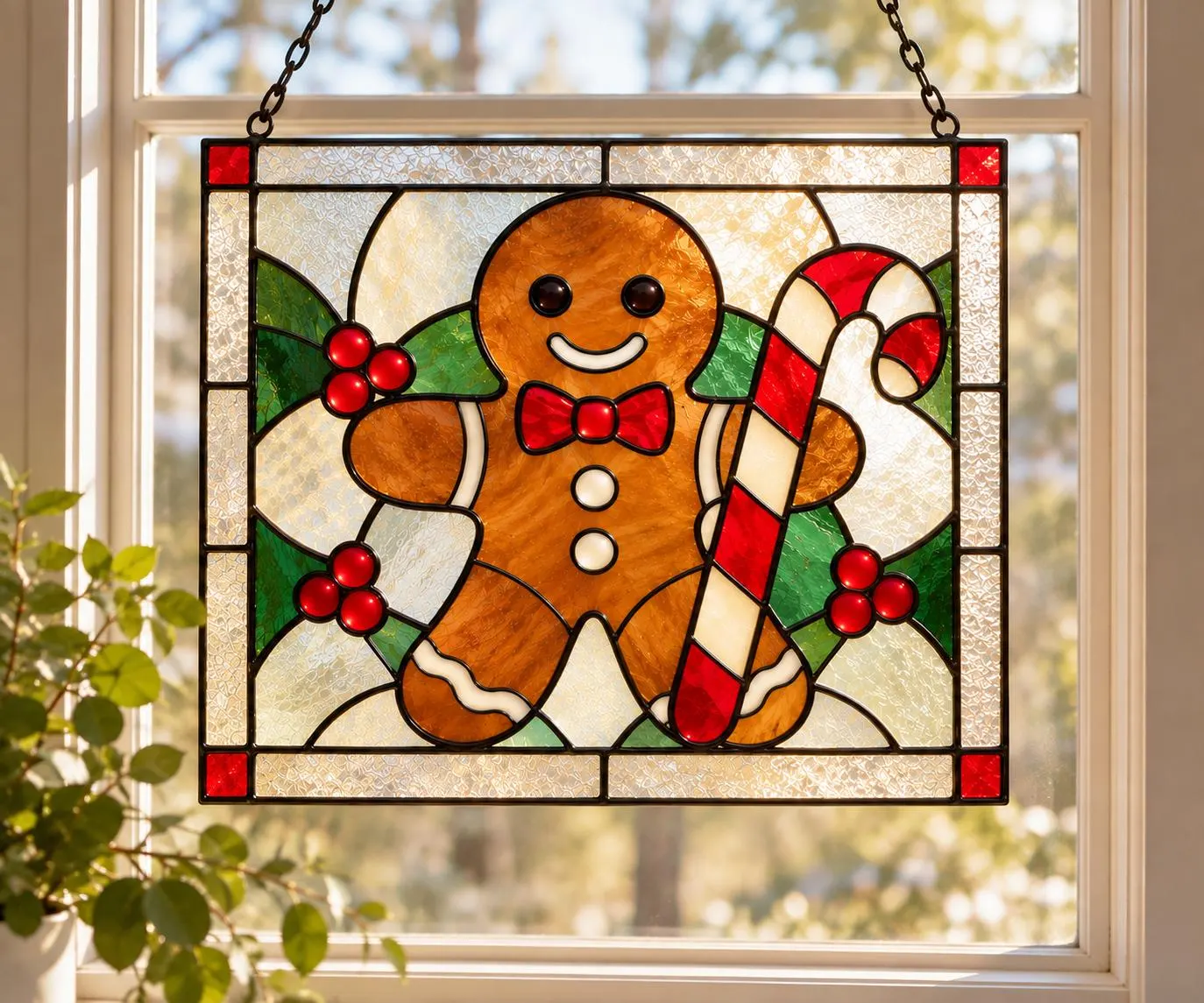 Christmas Gingerbread Man Stained Glass Pattern, Gingerbread Suncatcher Template,Holiday Window Art,DIY Glass Painting Pattern,Printable PDF - image 3
