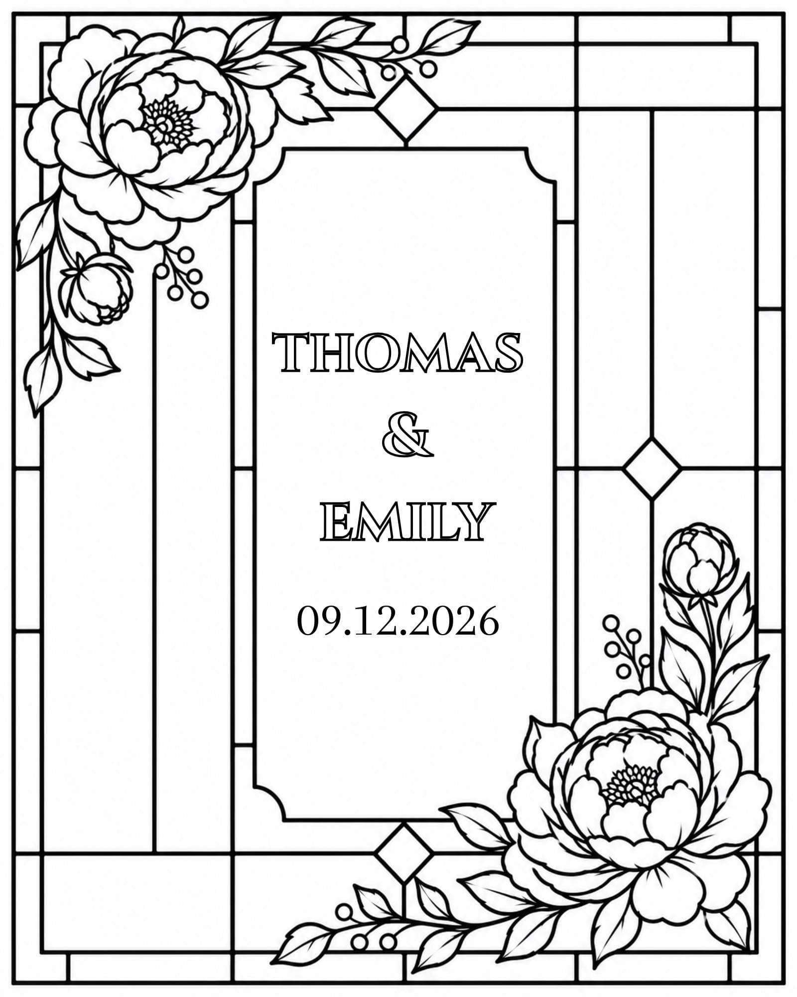 Faux Stained Glass Wedding Welcome Sign Template, Elegant Peony Wedding Welcome Sign Floral Canva Template, Printable Instant Download - image 3