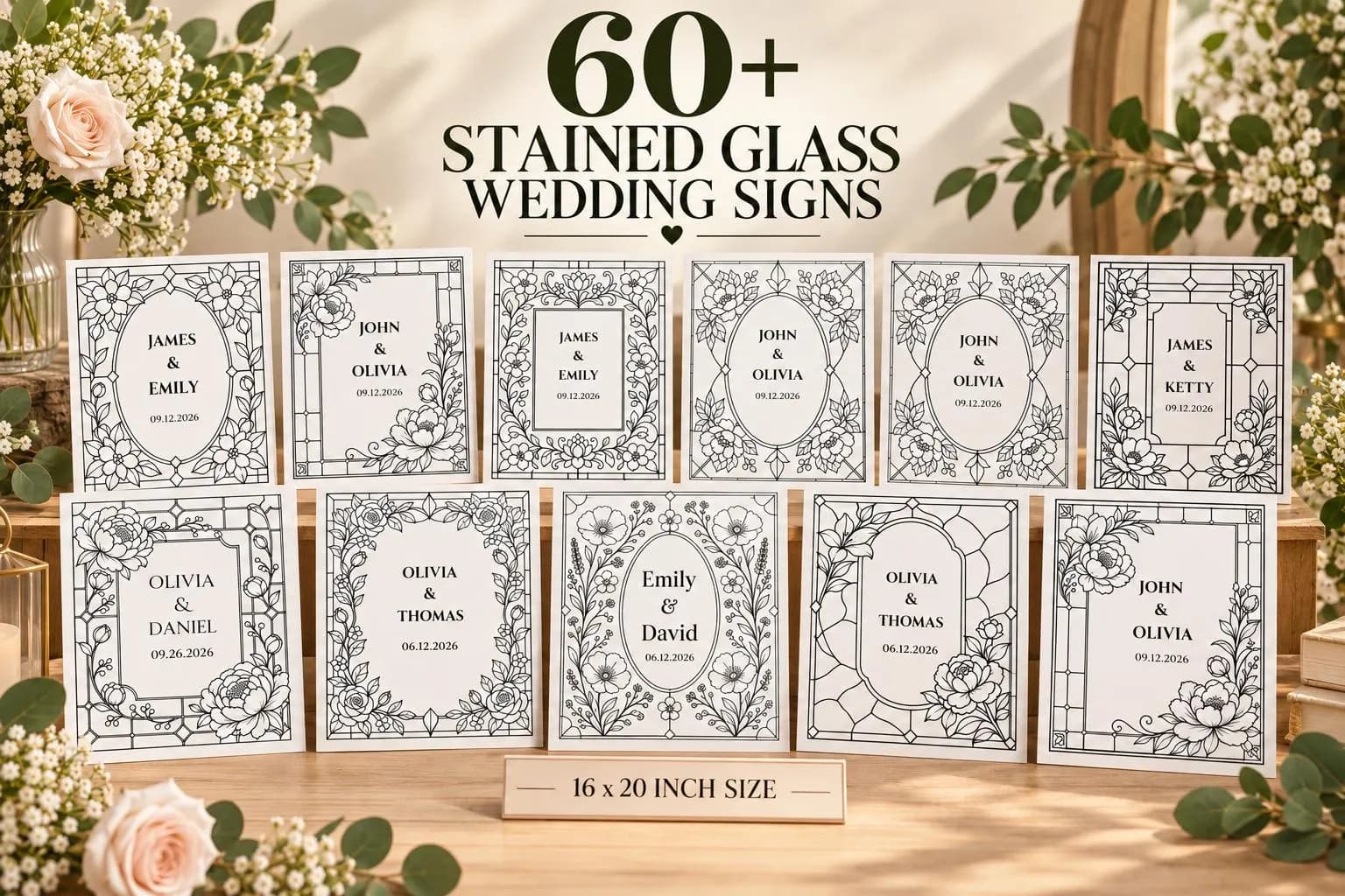 Stained Glass Wedding Sign Patterns Bundle,60+Faux Stained Glass Patterns, Editable Canva, PDF + PNG ,Editable Canva Template,Wedding decor - image 4