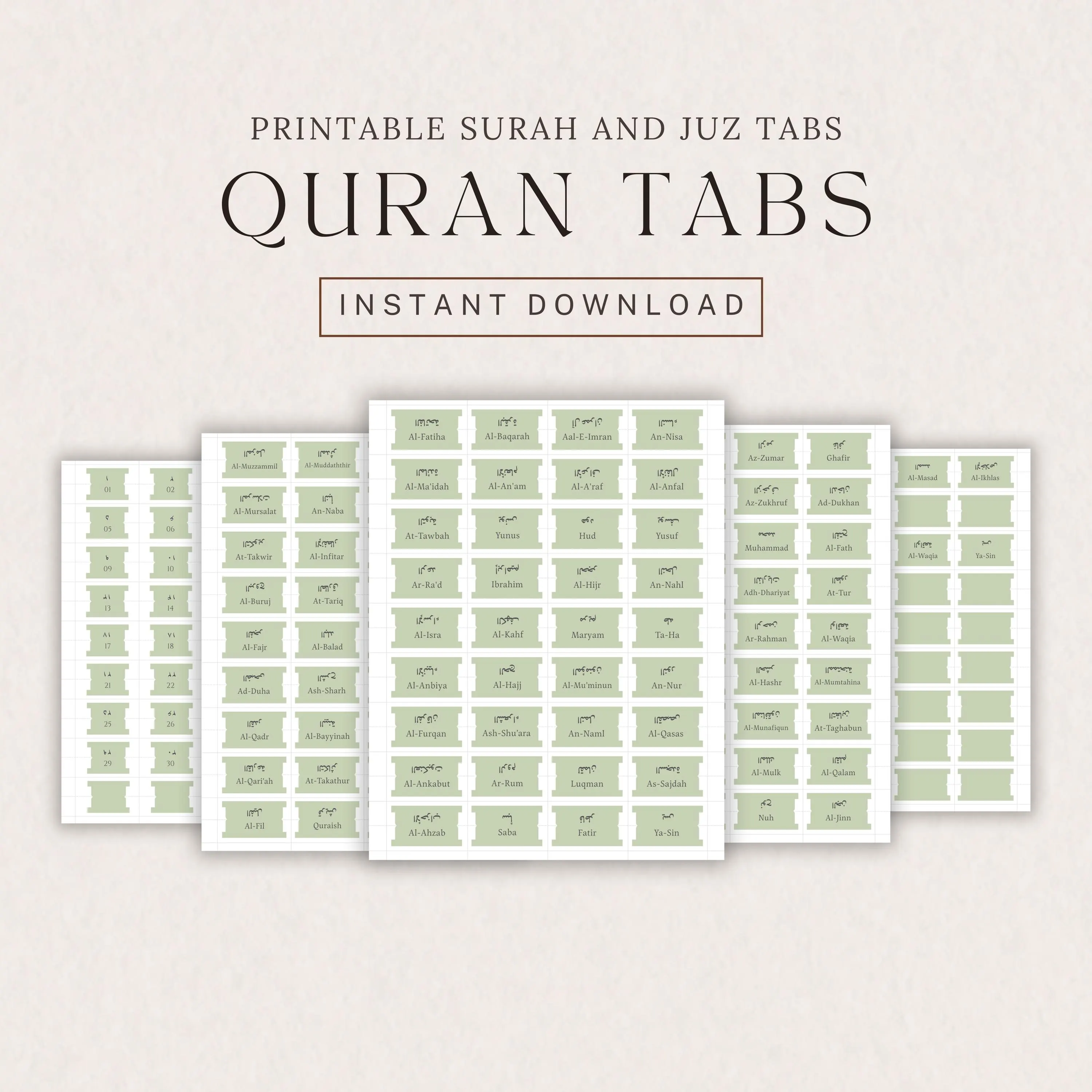 Sage Green Quran Tabs – 114 Surah & 30 Juz Set (Digital Download) - image 2