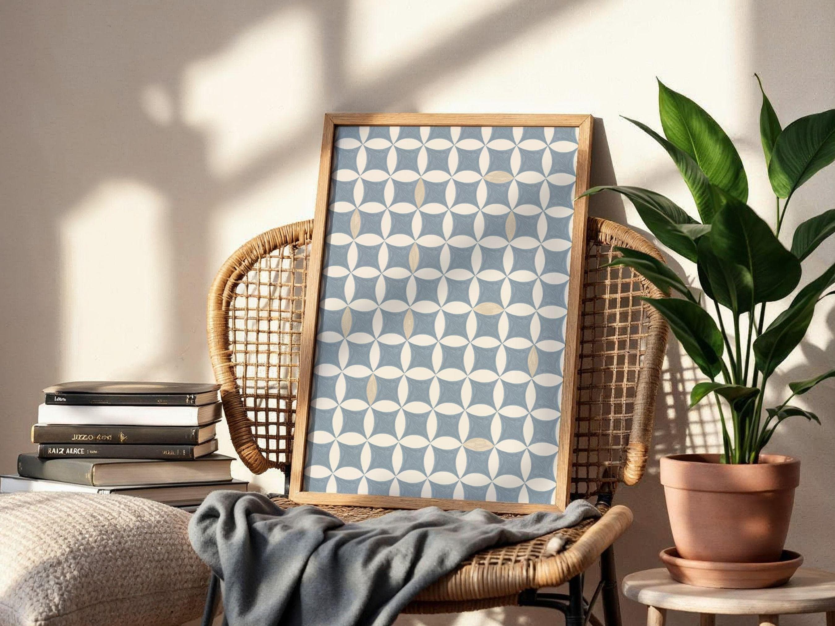 Muted Blue Traditional Moroccan-Inspired Geometric WallArts | Soft Pastel Calming Home Decor (Digital Download)