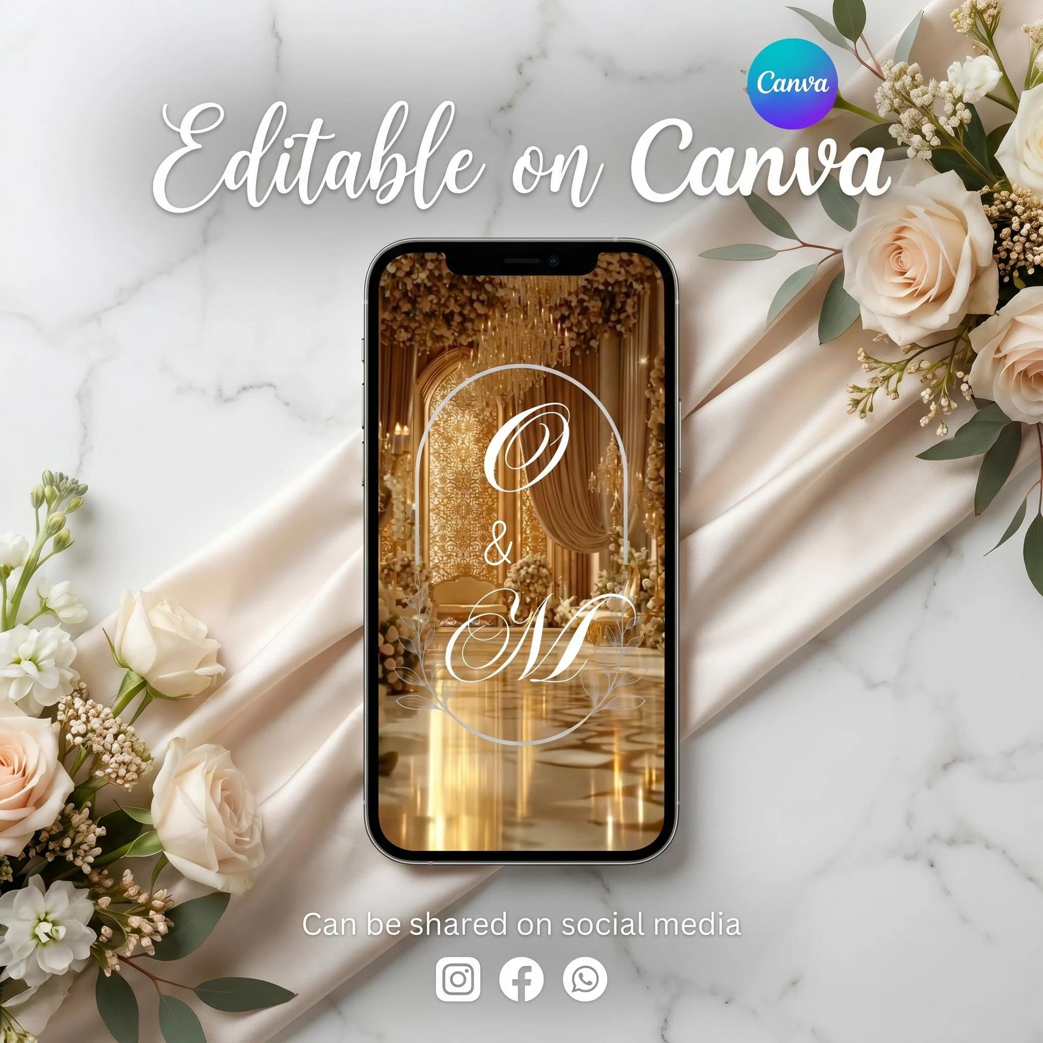 Nikkah Invitation Video, Muslim Wedding, Digital Islamic invitation, Canva Islamic Marriage Mobile Template, Luxury Gold, Arabic Basmala - image 3