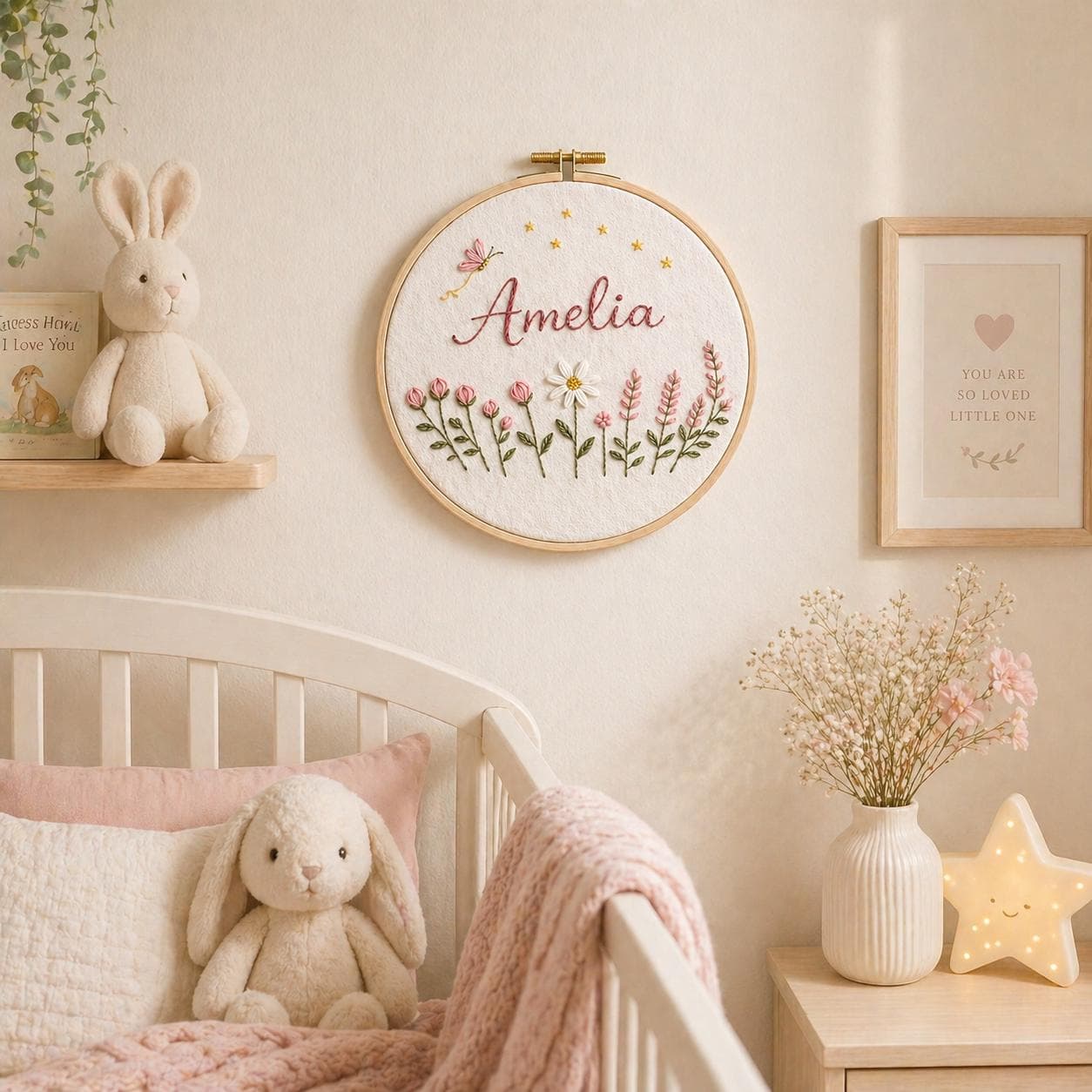Personalized Baby Name Embroidery Hoop, Custom Nursery Wall Decor, Baby Shower Gift, Floral Name Hoop, Handmade Keepsake - image 4